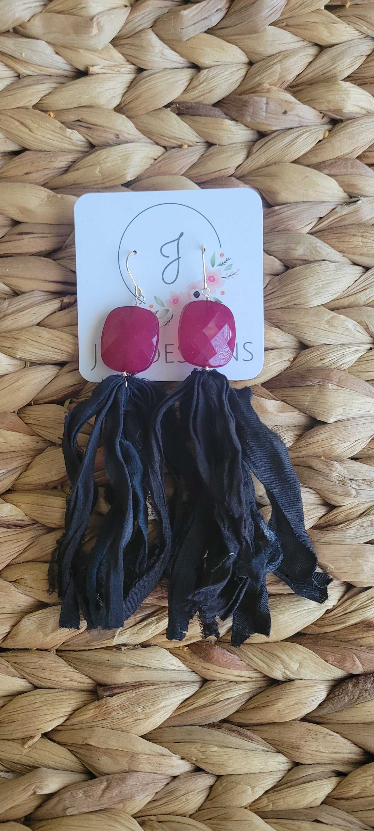 Burgundy and Black Tassel Earrings