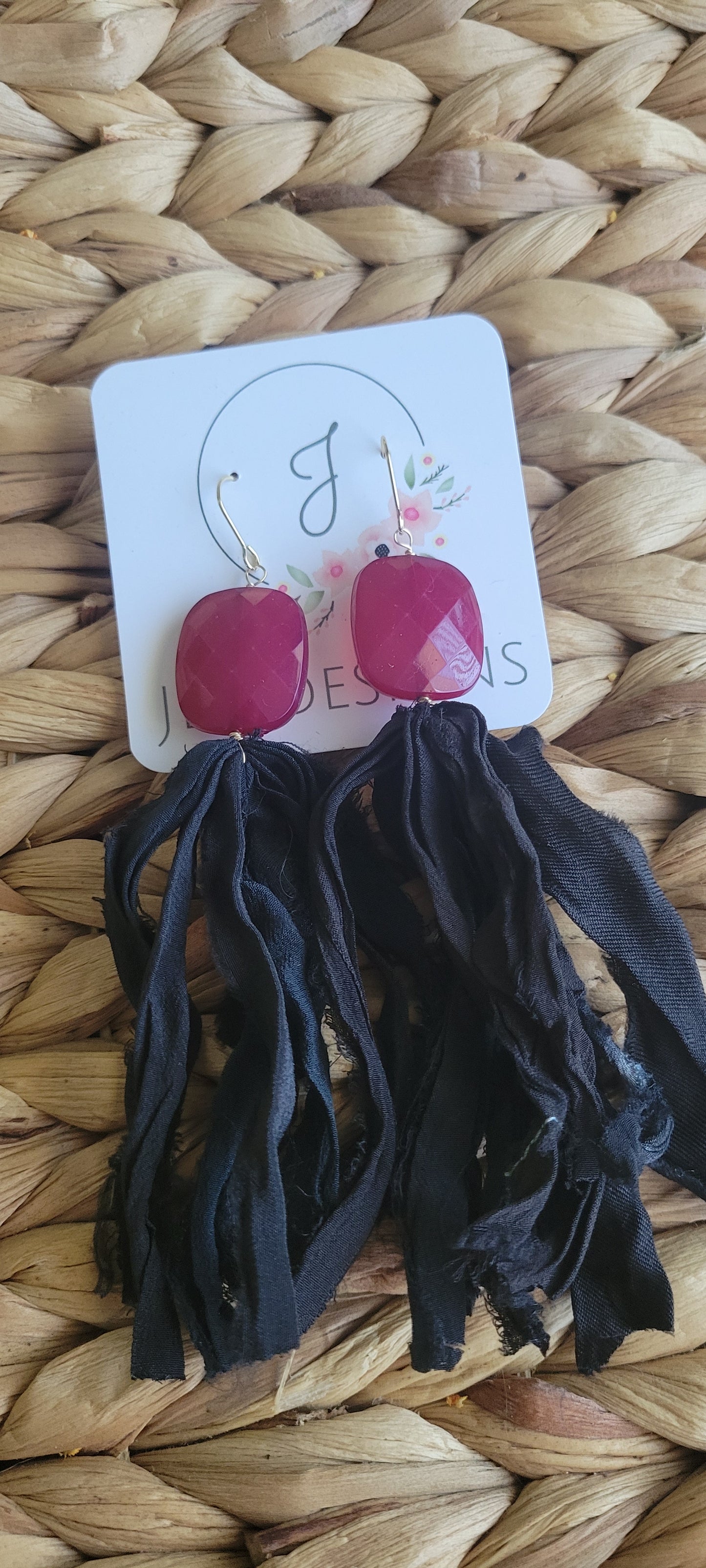 Burgundy and Black Tassel Earrings