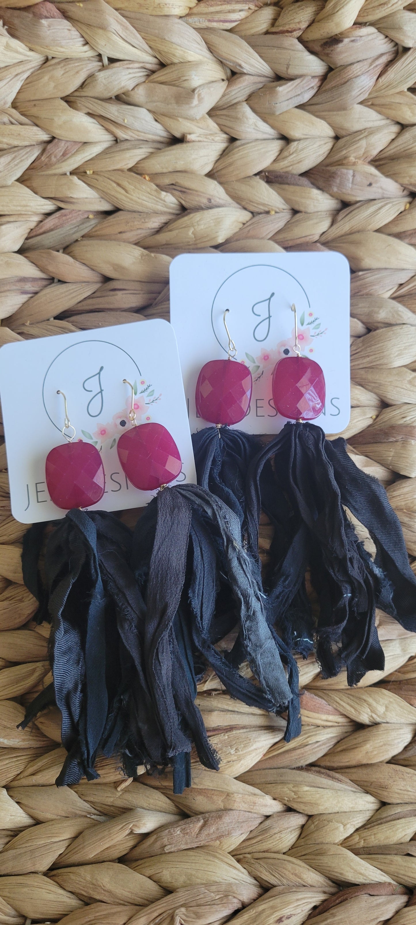 Burgundy and Black Tassel Earrings