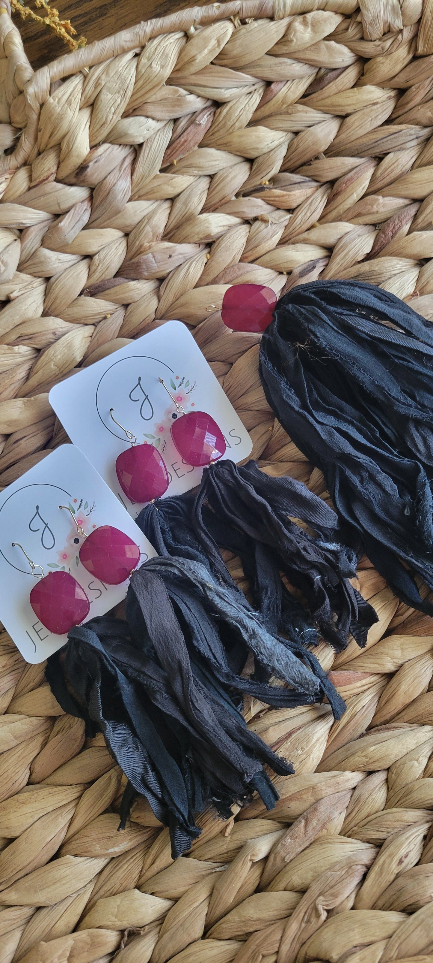 Burgundy and Black Tassel Earrings