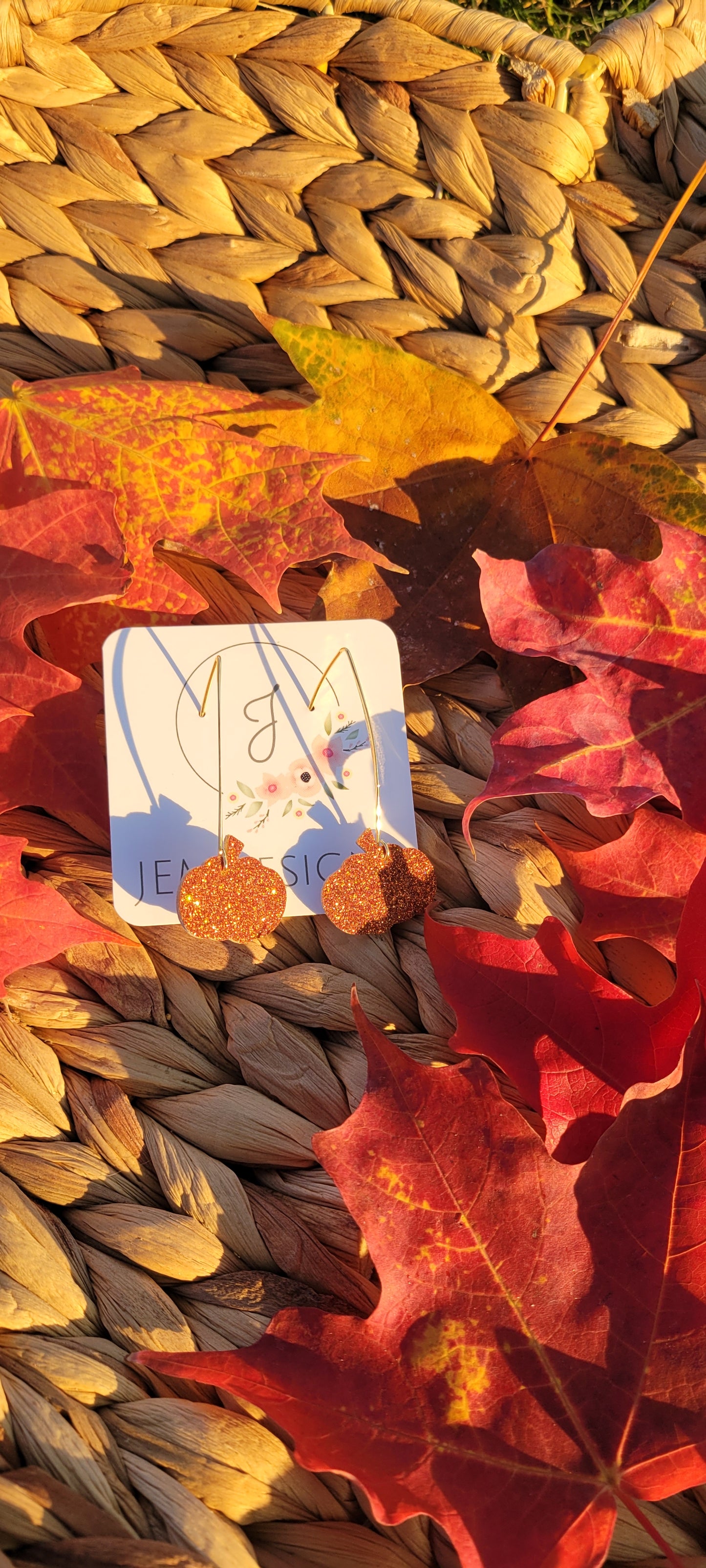 Orange Glitter Pumpkin Earrings