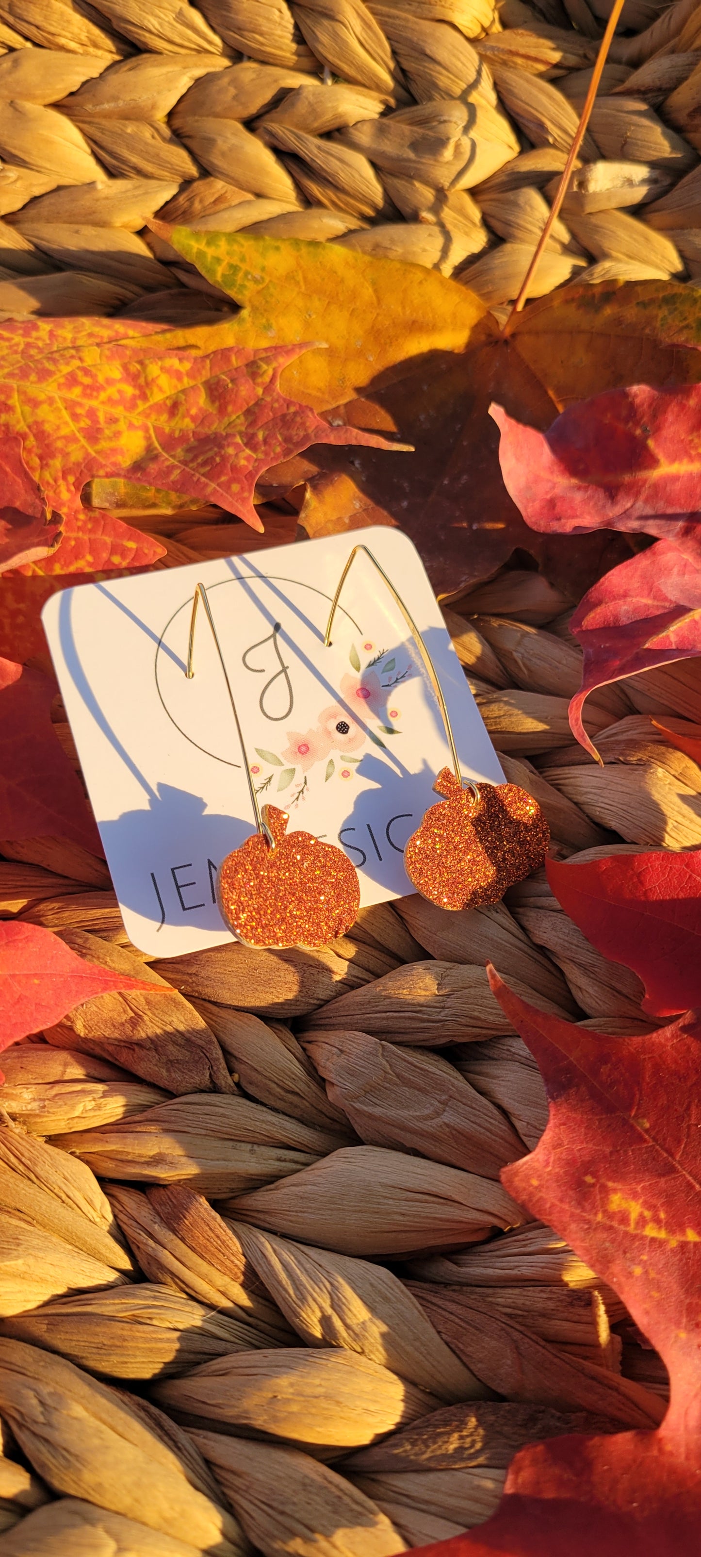 Orange Glitter Pumpkin Earrings