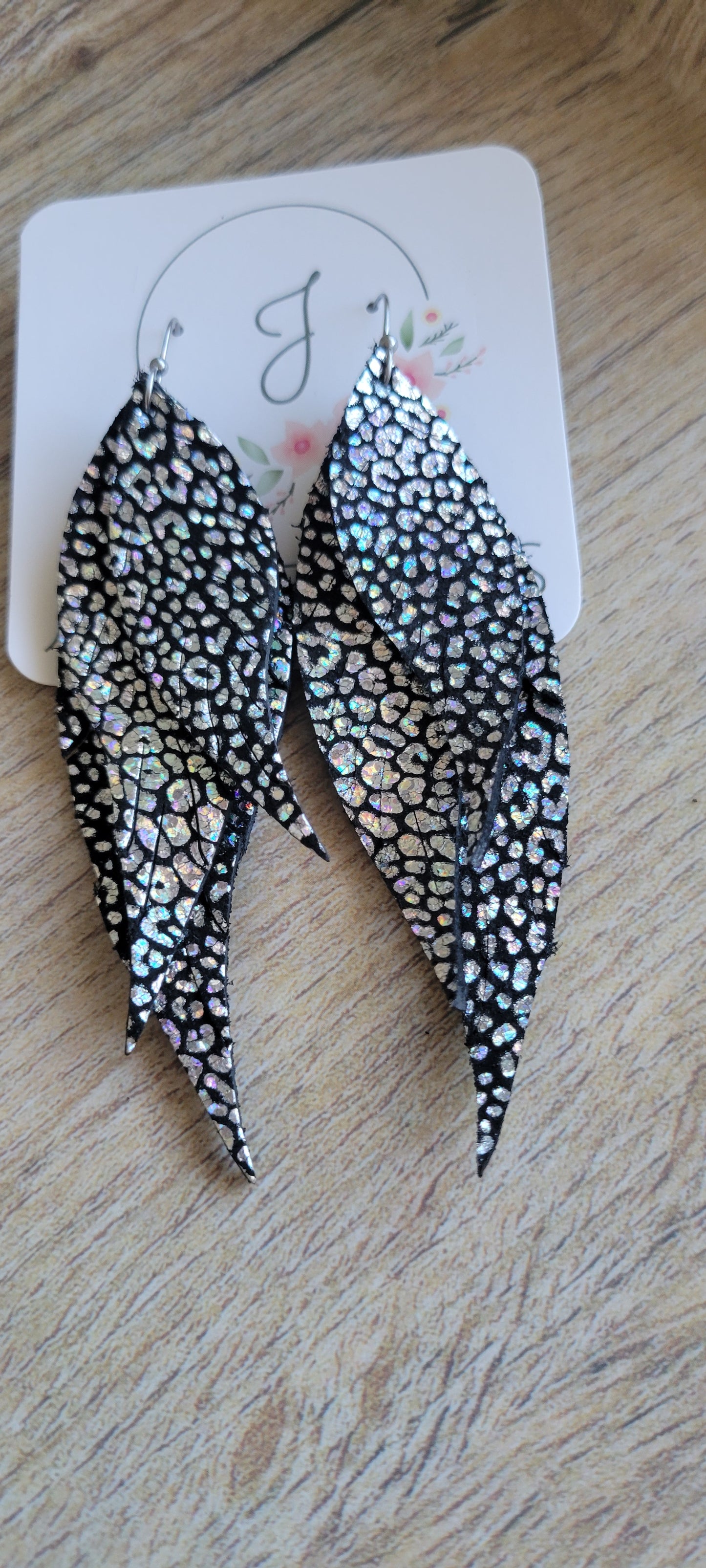 Silver and Black Feather Earrings