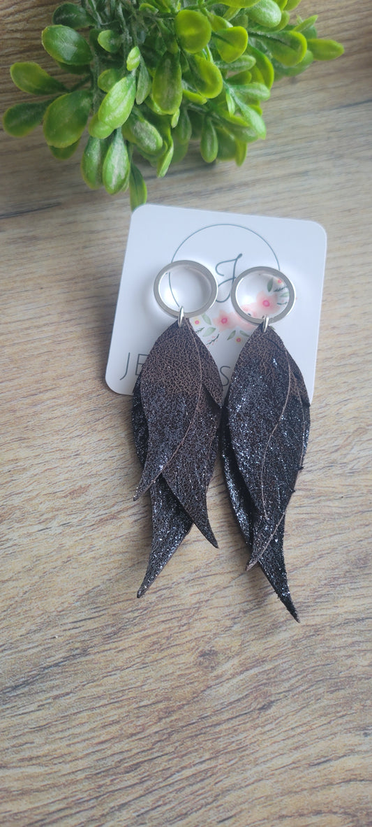 Brown and Gunmetal Feather Earrings