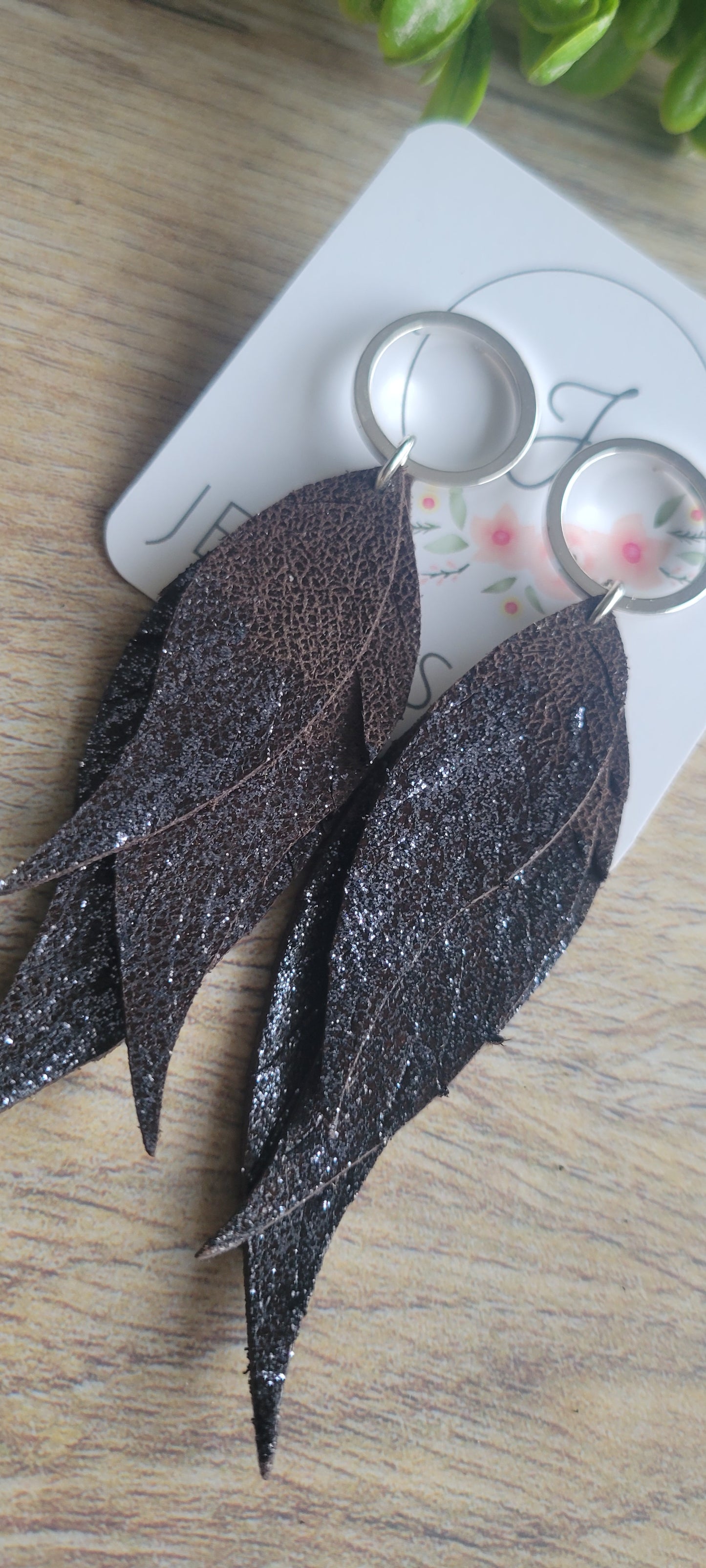 Brown and Gunmetal Feather Earrings