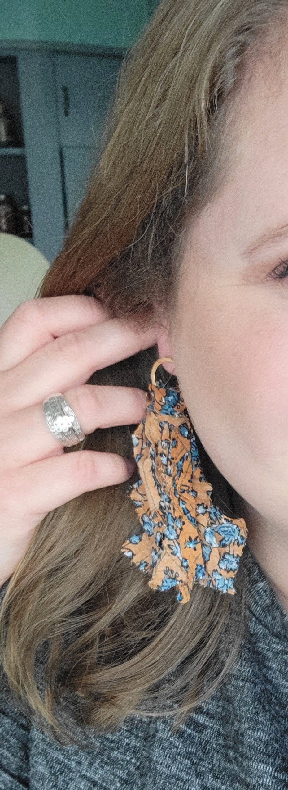 Blue Floral Cloth Earrings