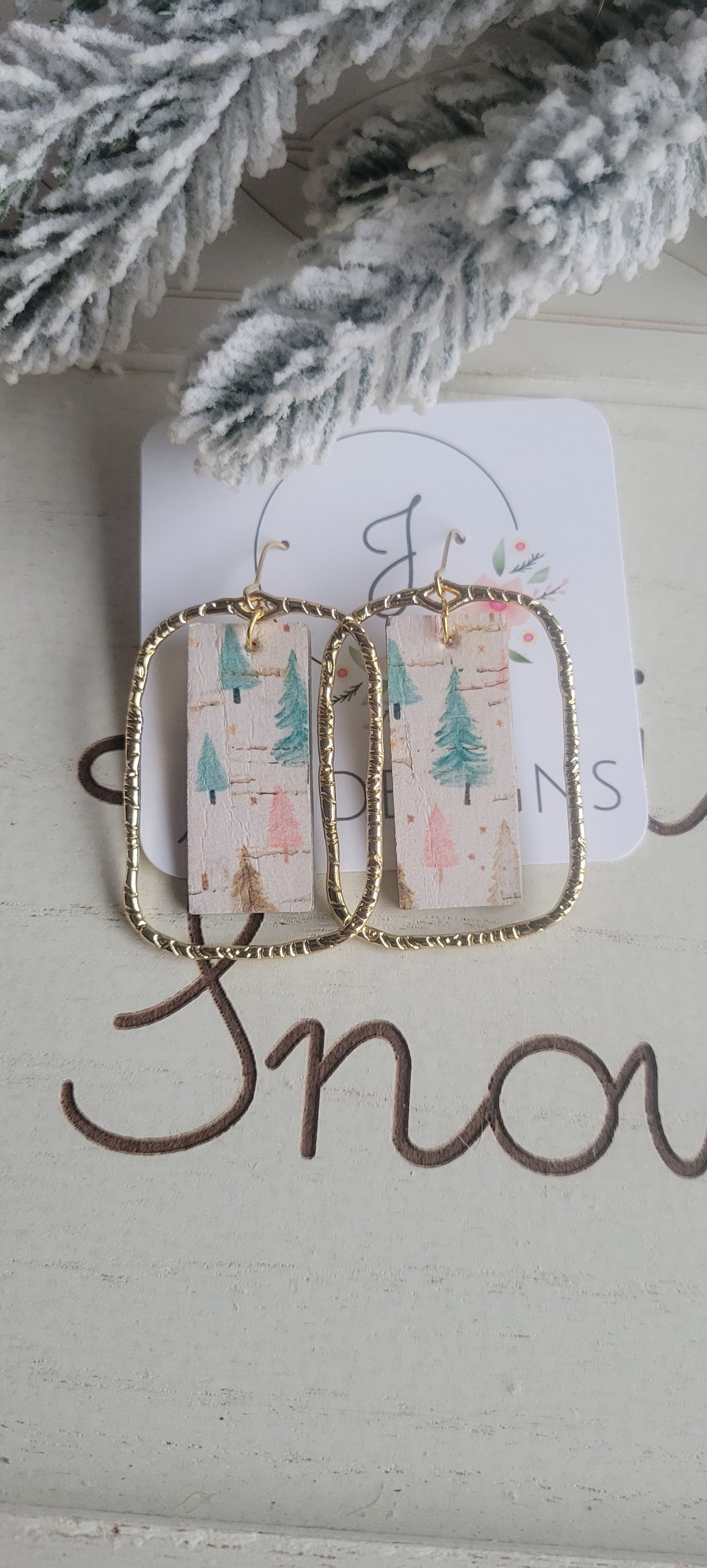 Rectangle Christmas Tree Earrings