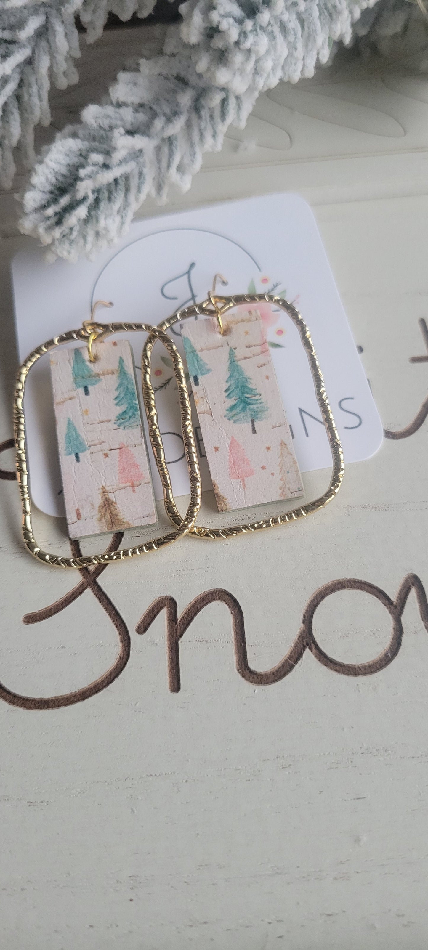 Rectangle Christmas Tree Earrings