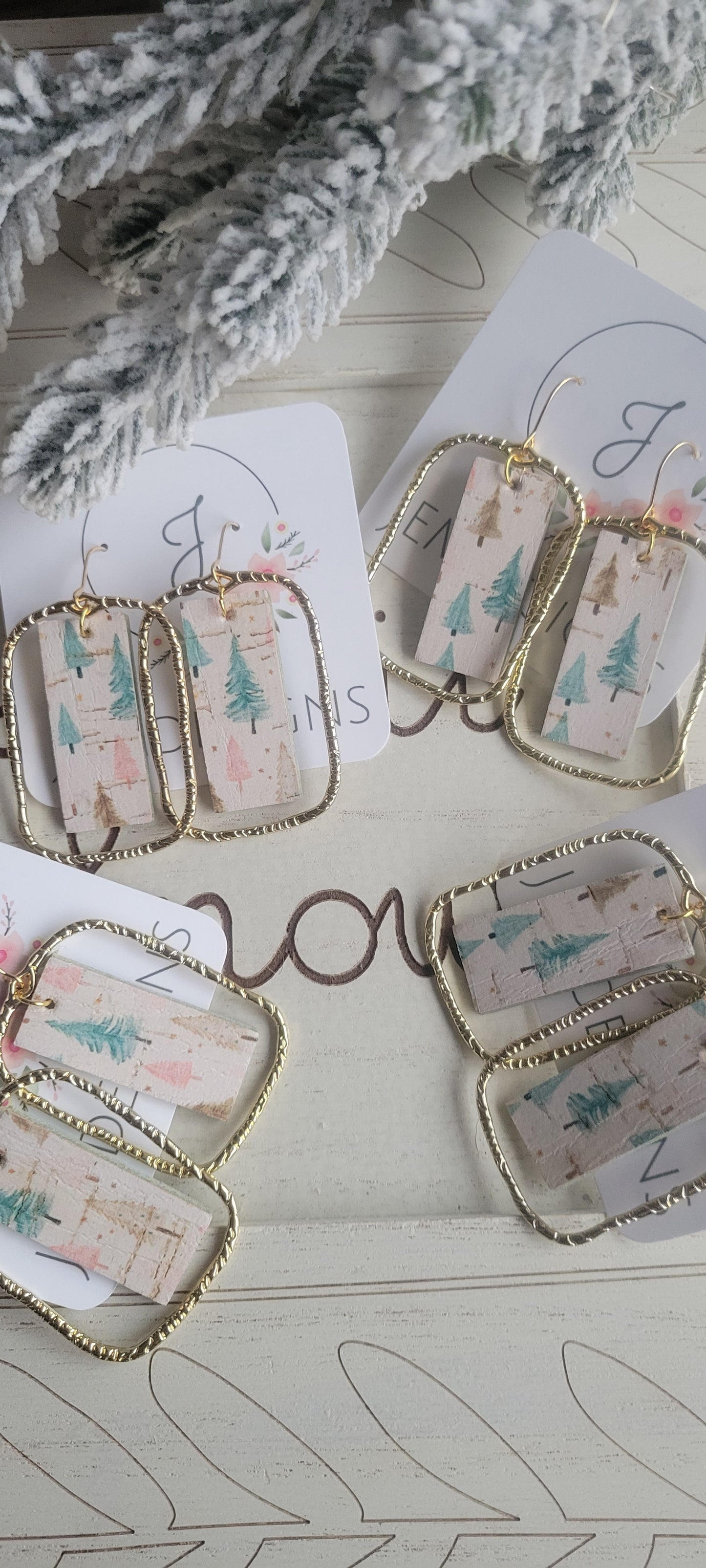 Rectangle Christmas Tree Earrings