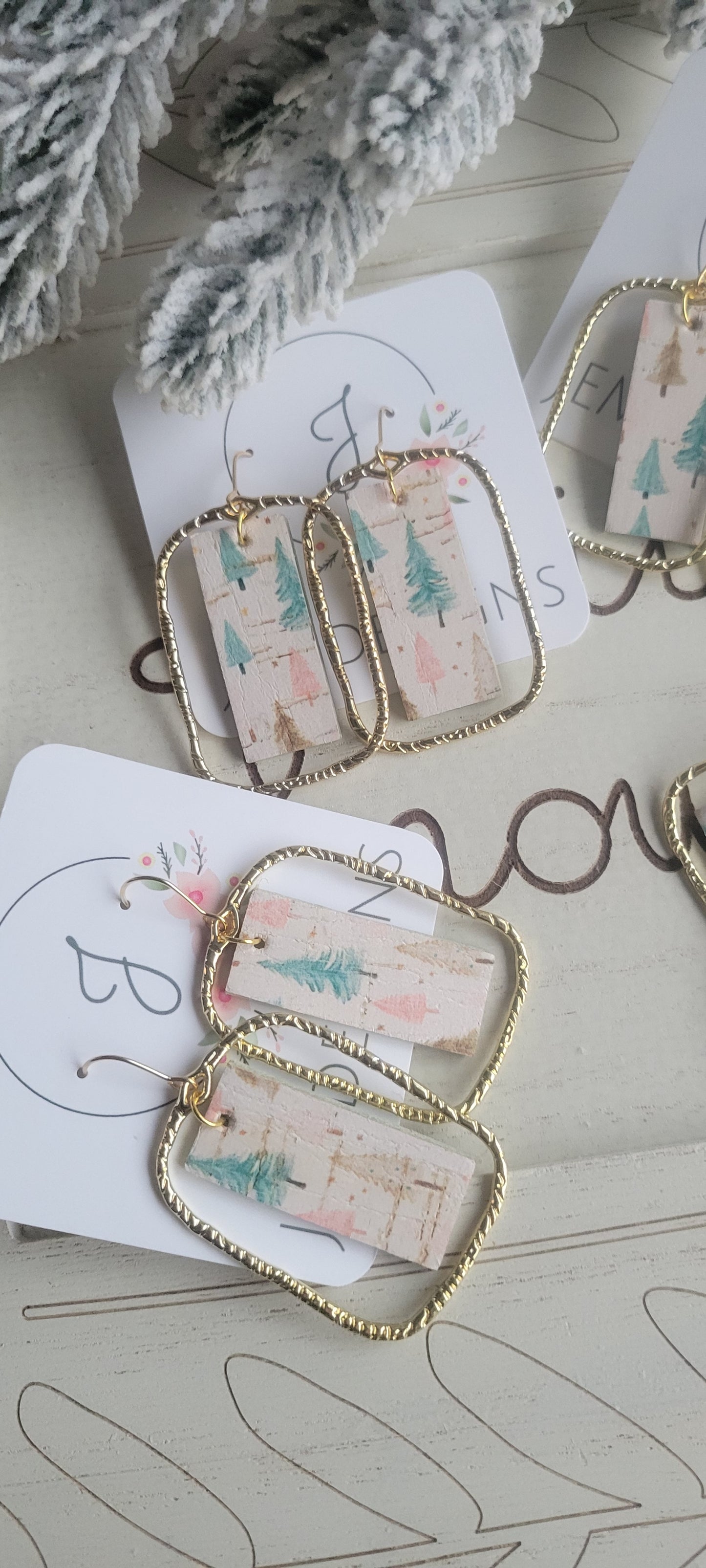 Rectangle Christmas Tree Earrings