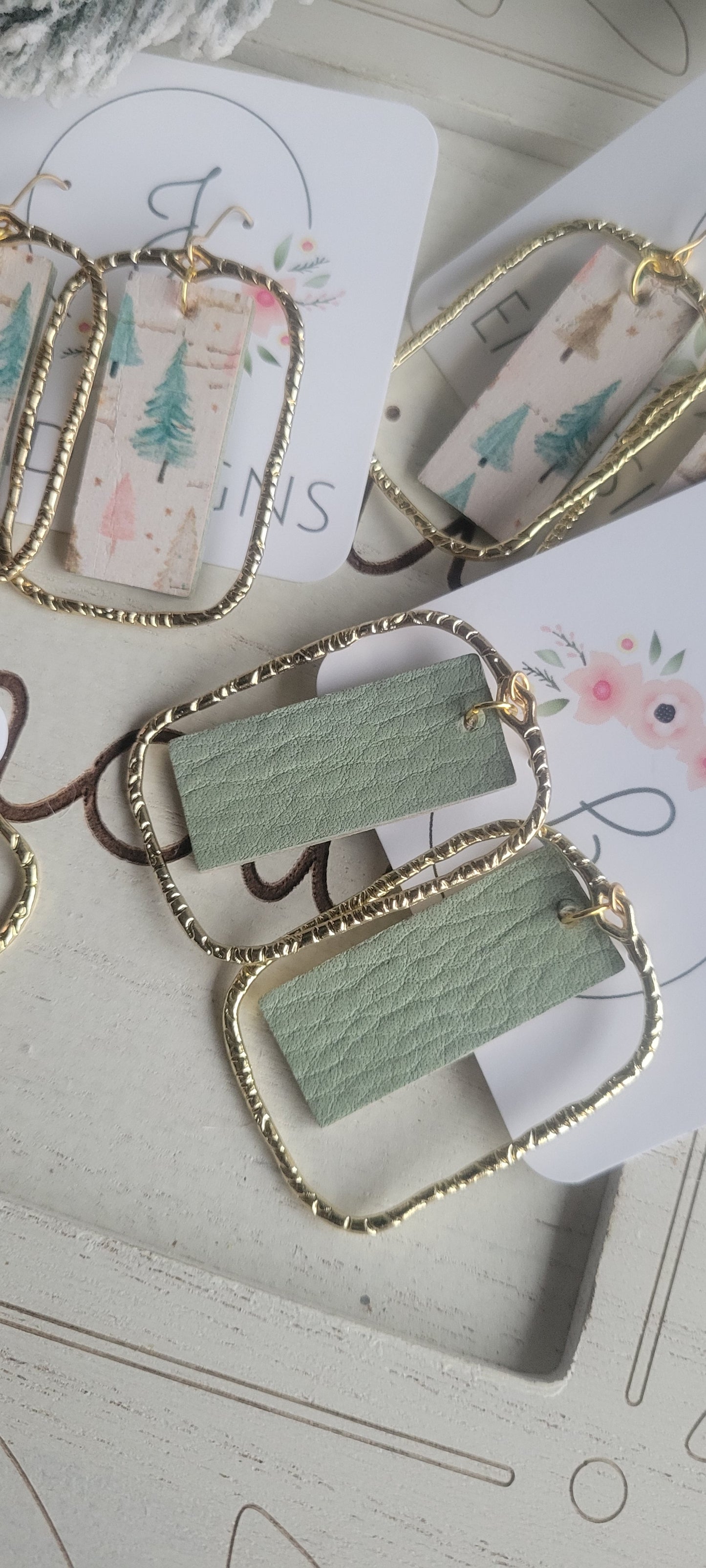 Rectangle Christmas Tree Earrings