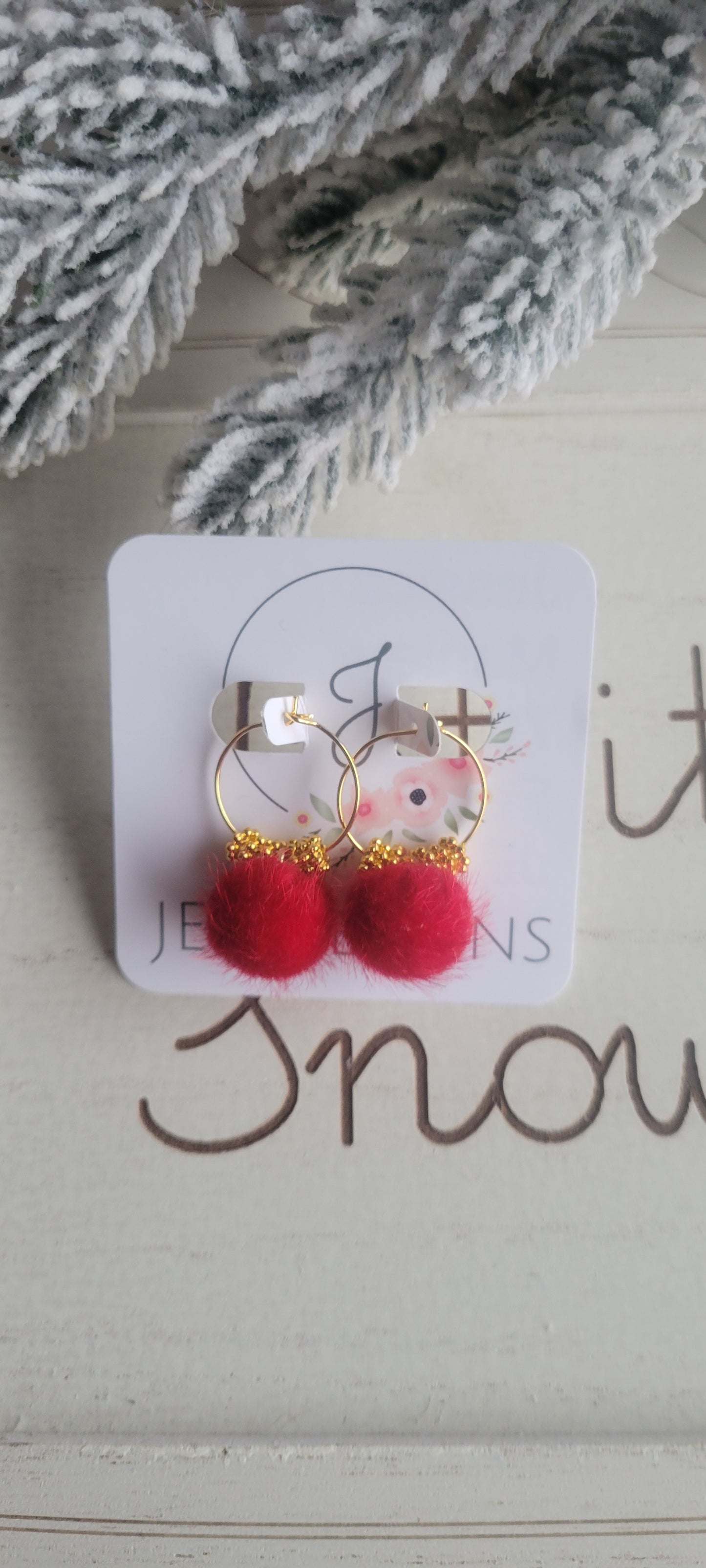 Red PomPom Earrings