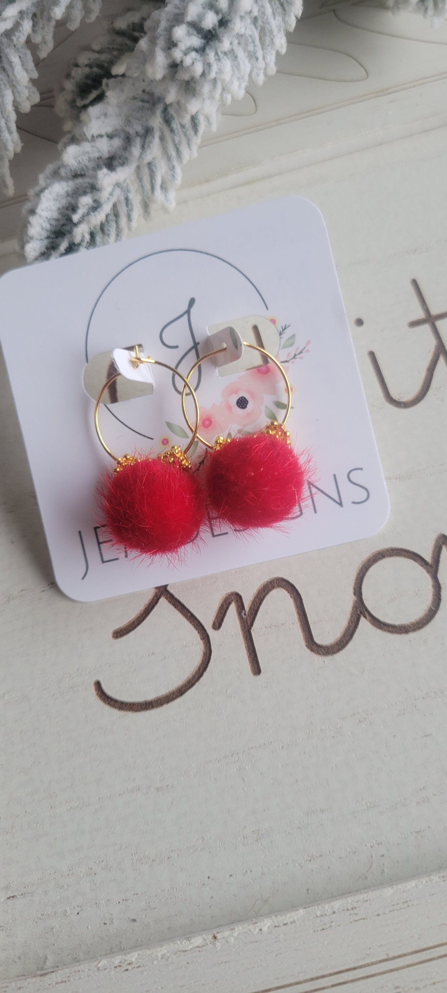 Red PomPom Earrings