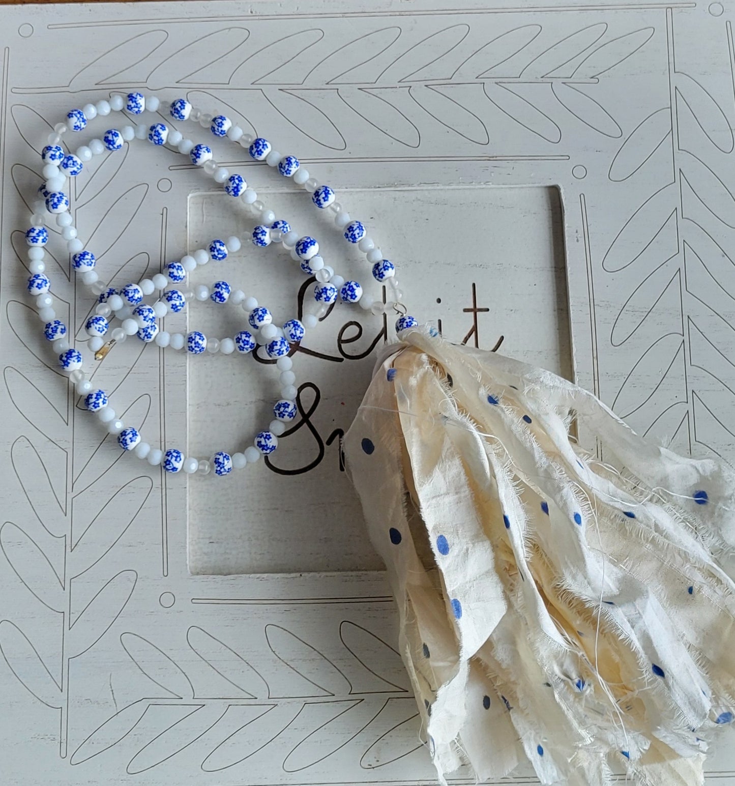 Blue and White Tassel Necklace