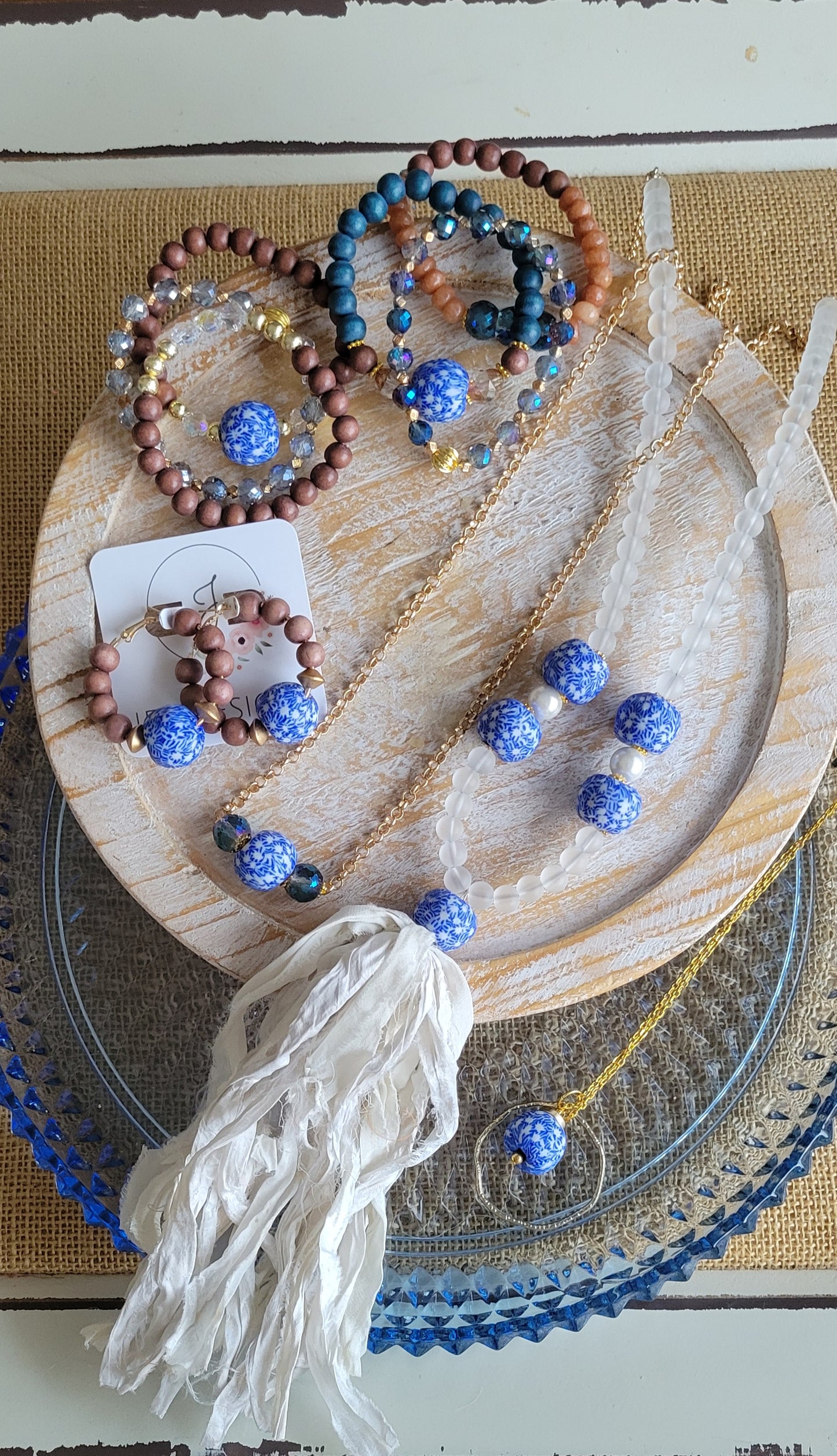 Blue Glass Bead Hoops