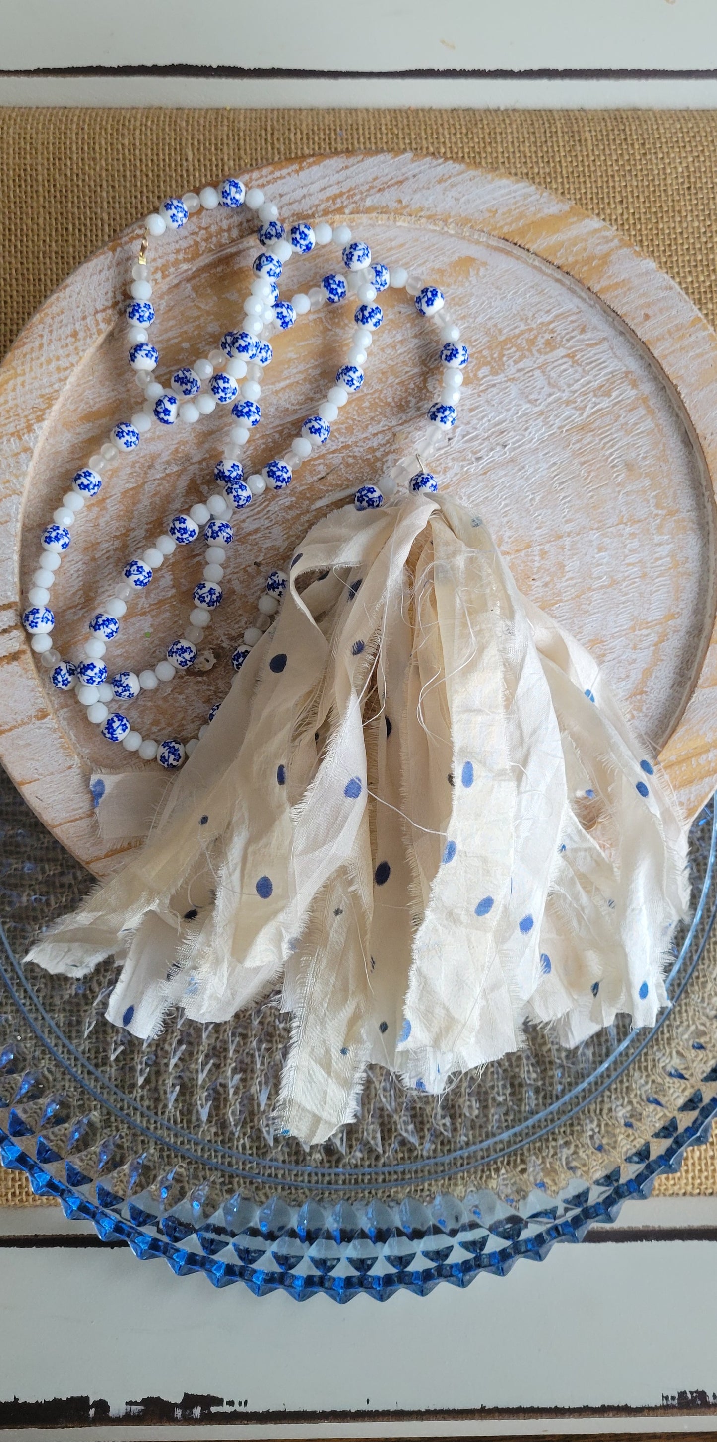 Blue and White Tassel Necklace