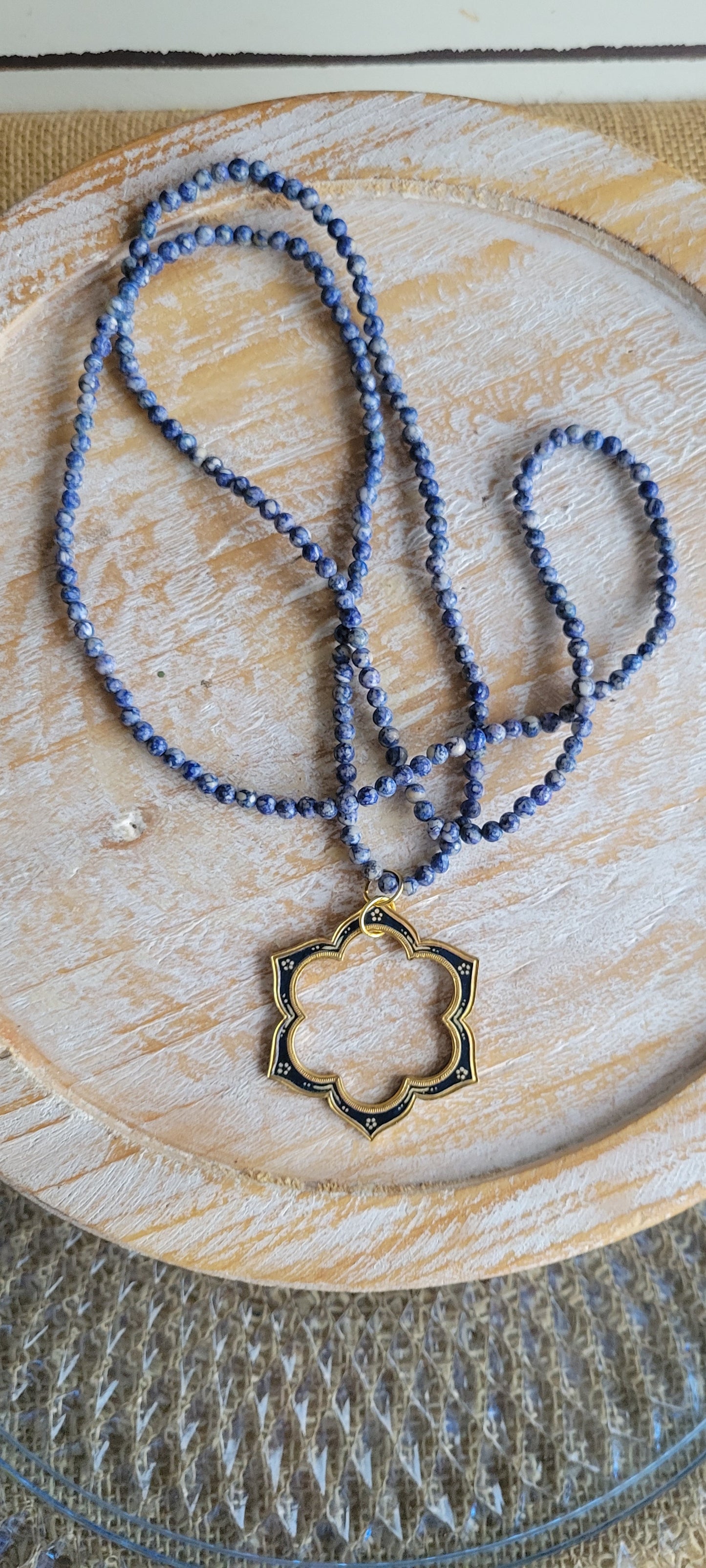 Blue Beaded Pendant Necklace