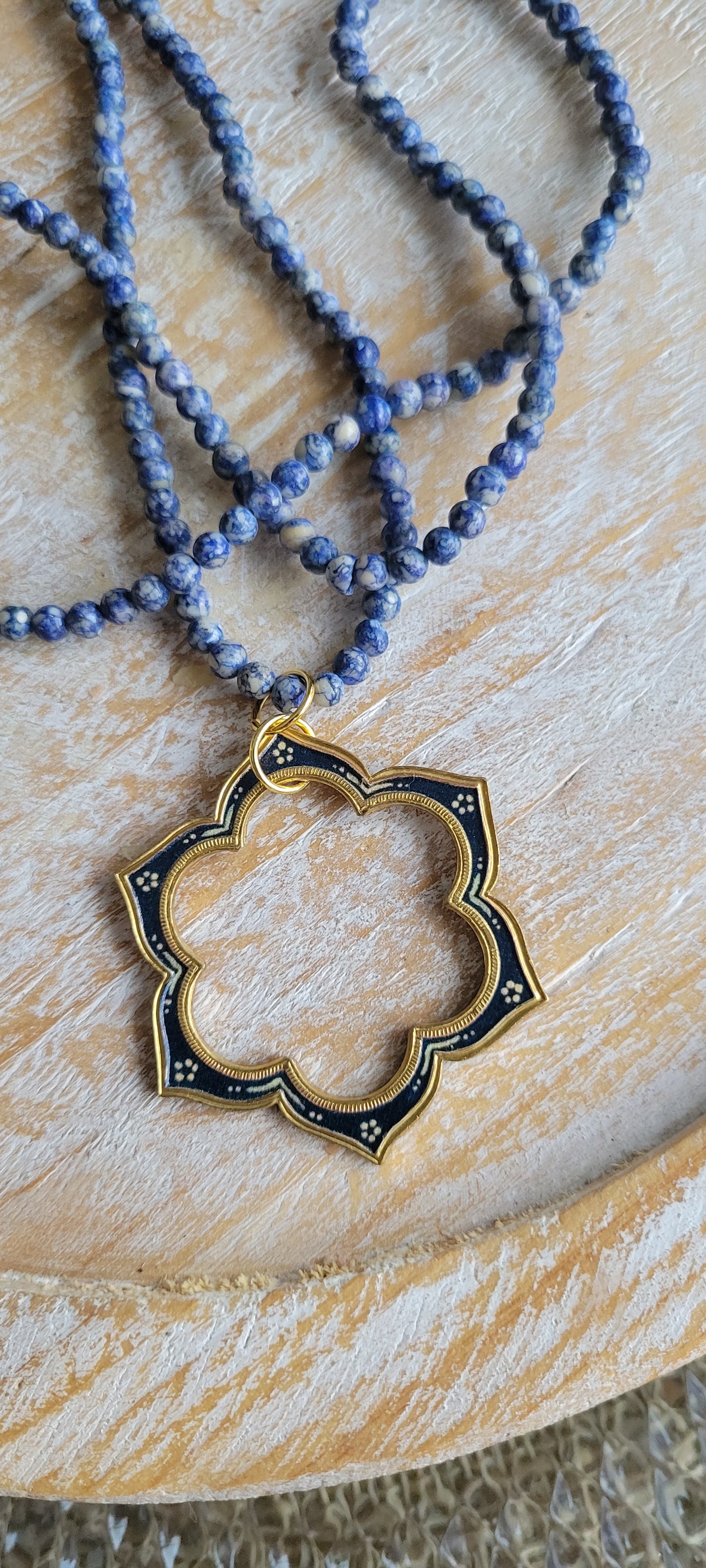 Blue Beaded Pendant Necklace