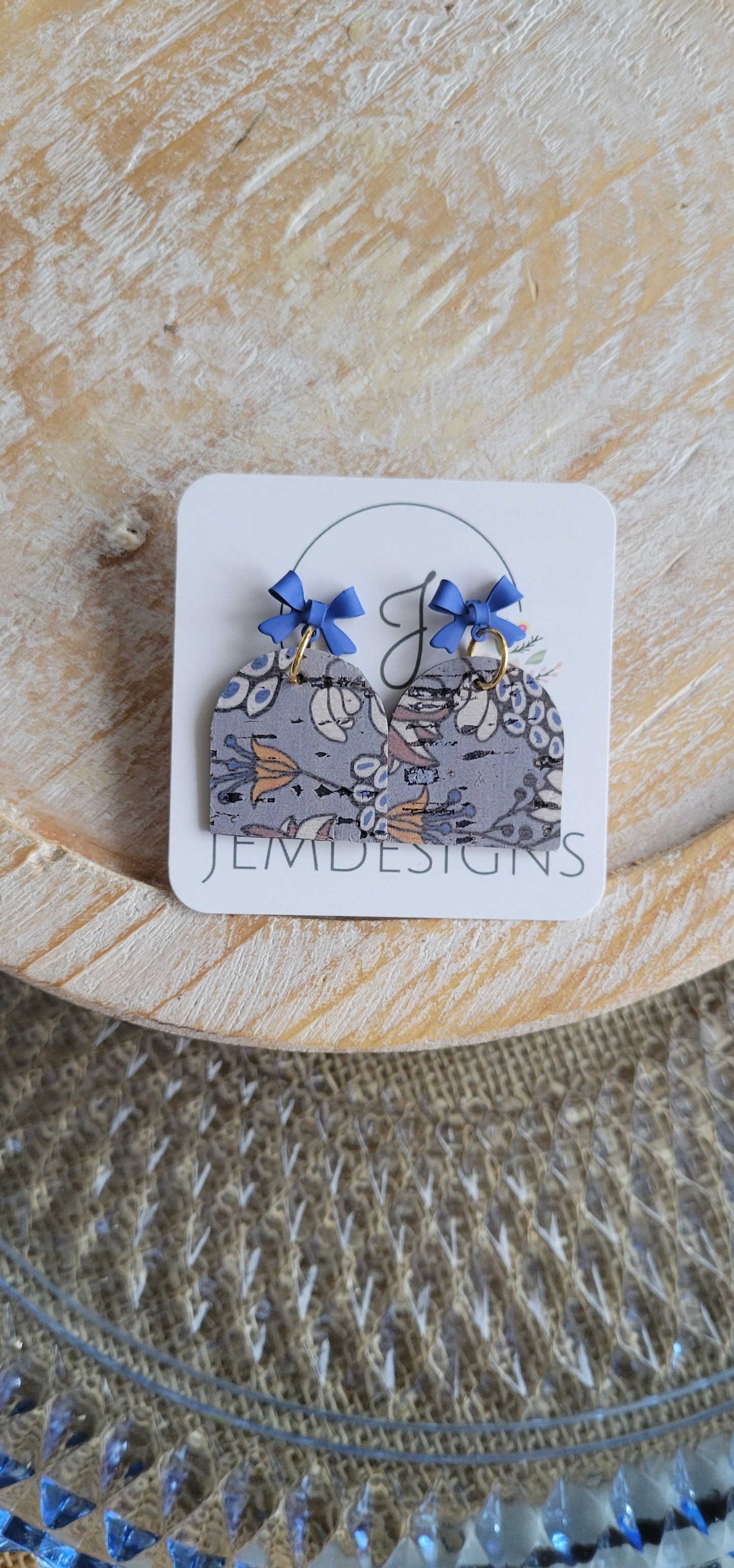 Blue Cork Bow Earrings