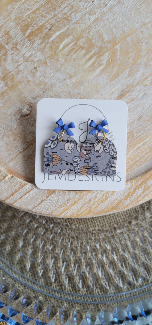 Blue Cork Bow Earrings