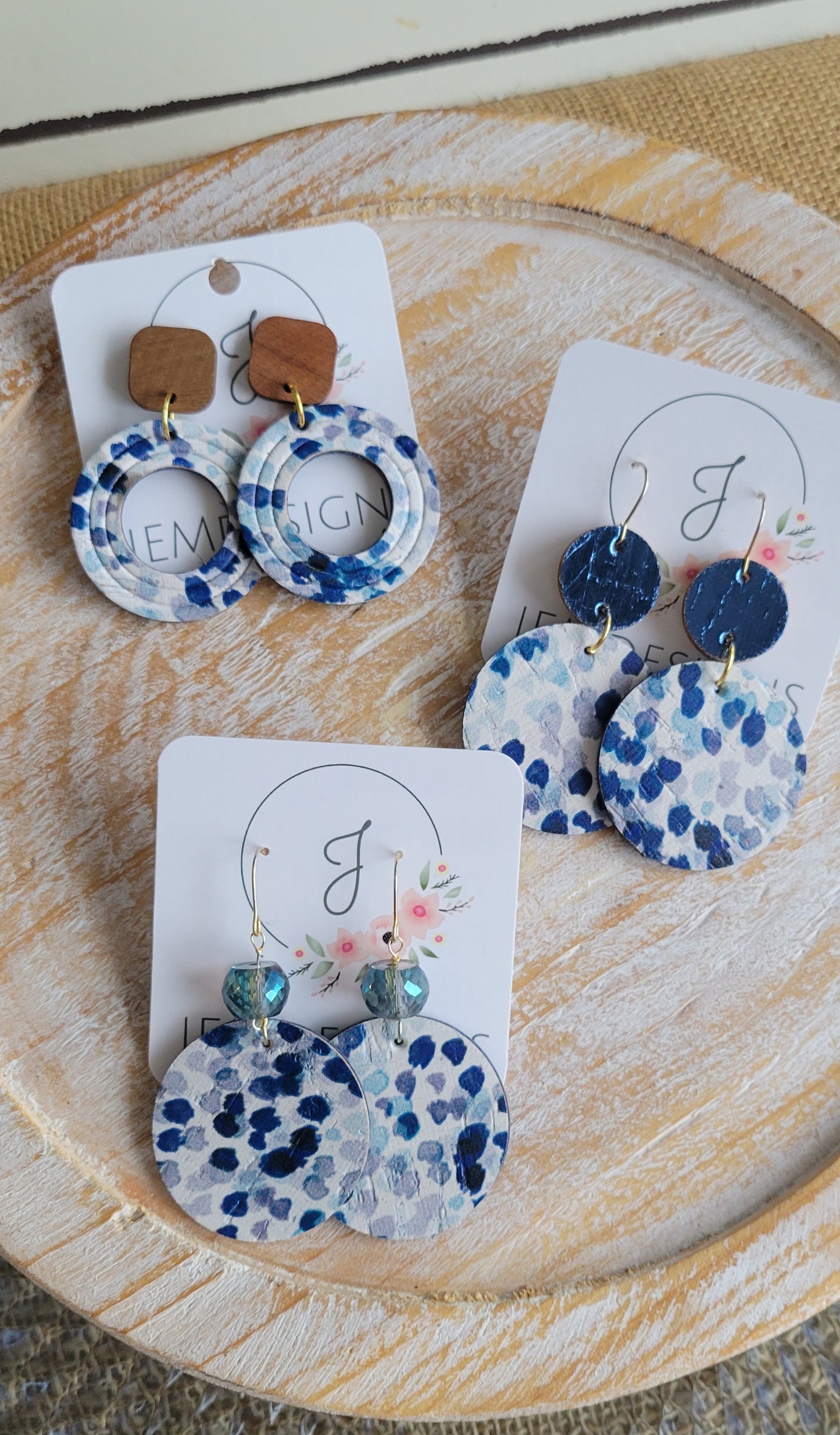 Navy Mirrored Cork Dot Earrings