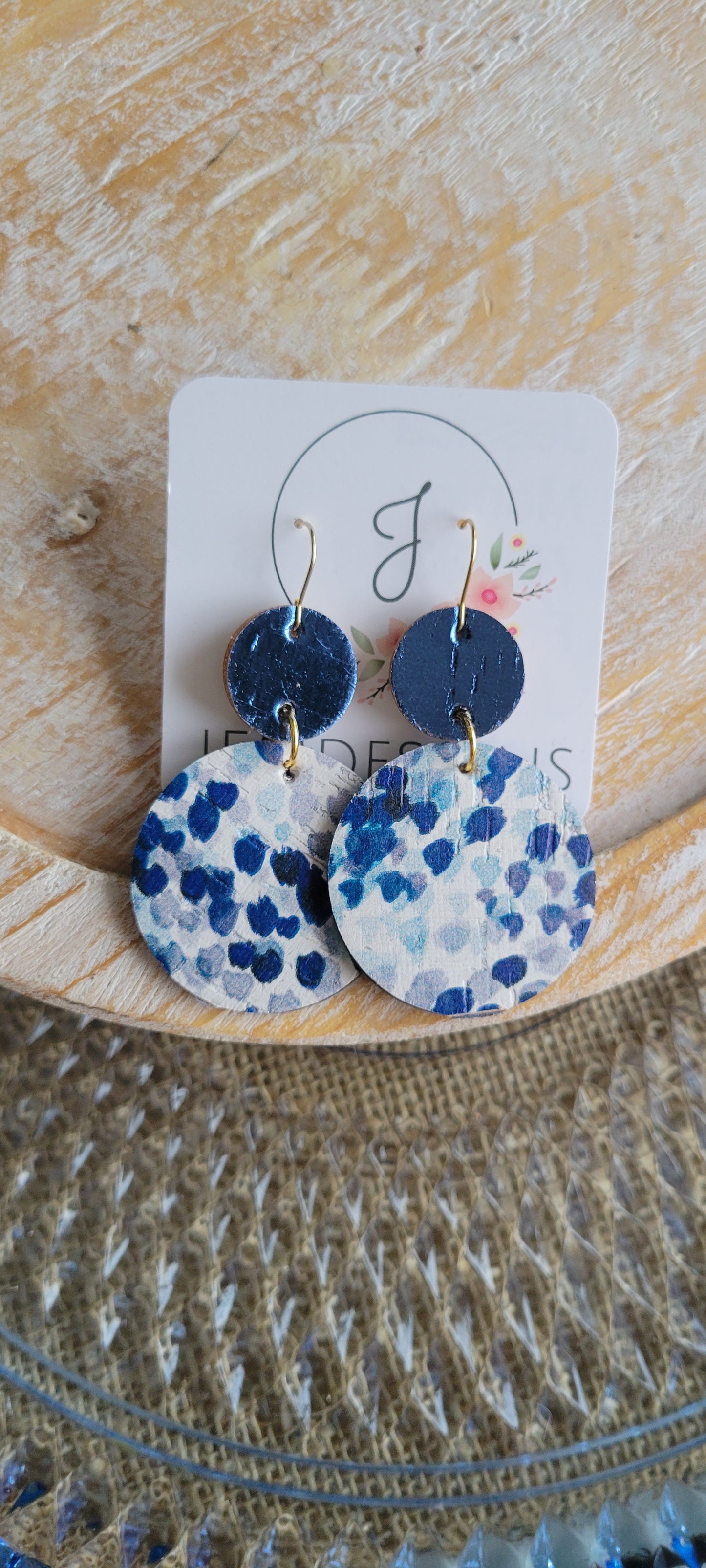 Navy Mirrored Cork Dot Earrings