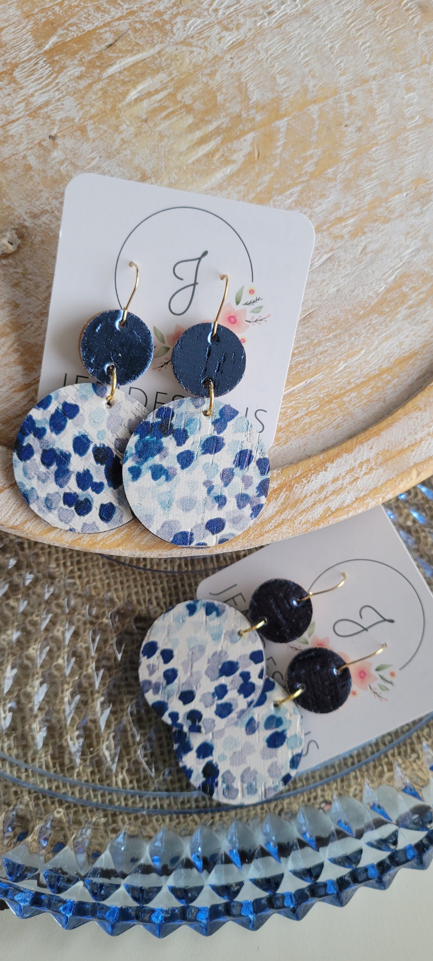 Navy Mirrored Cork Dot Earrings