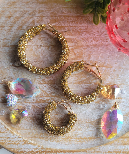 Gold Tone Glitter Hoop Earrings