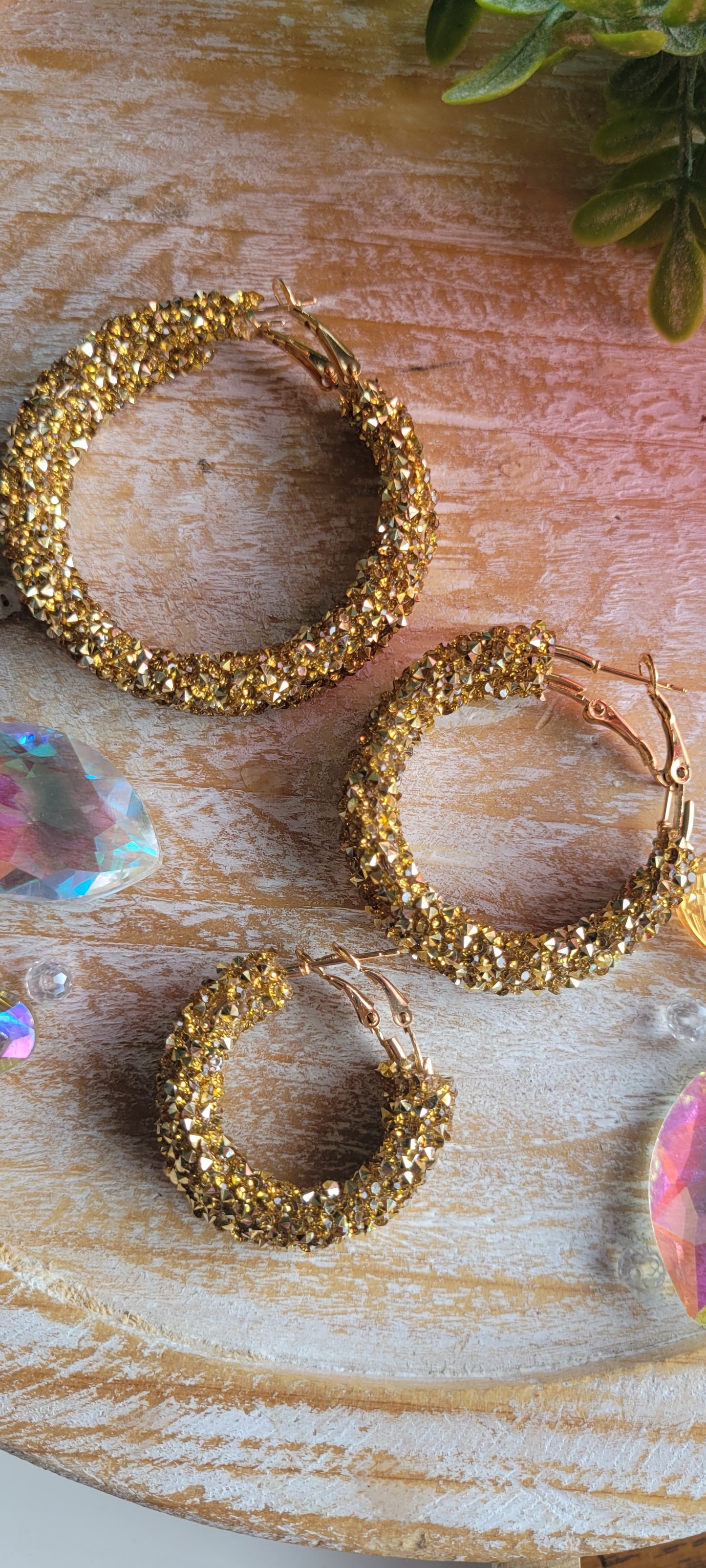 Gold Tone Glitter Hoop Earrings