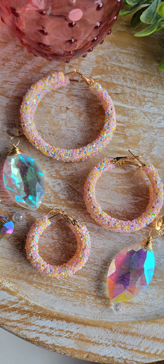Pink Confetti Glitter Hoop Earrings