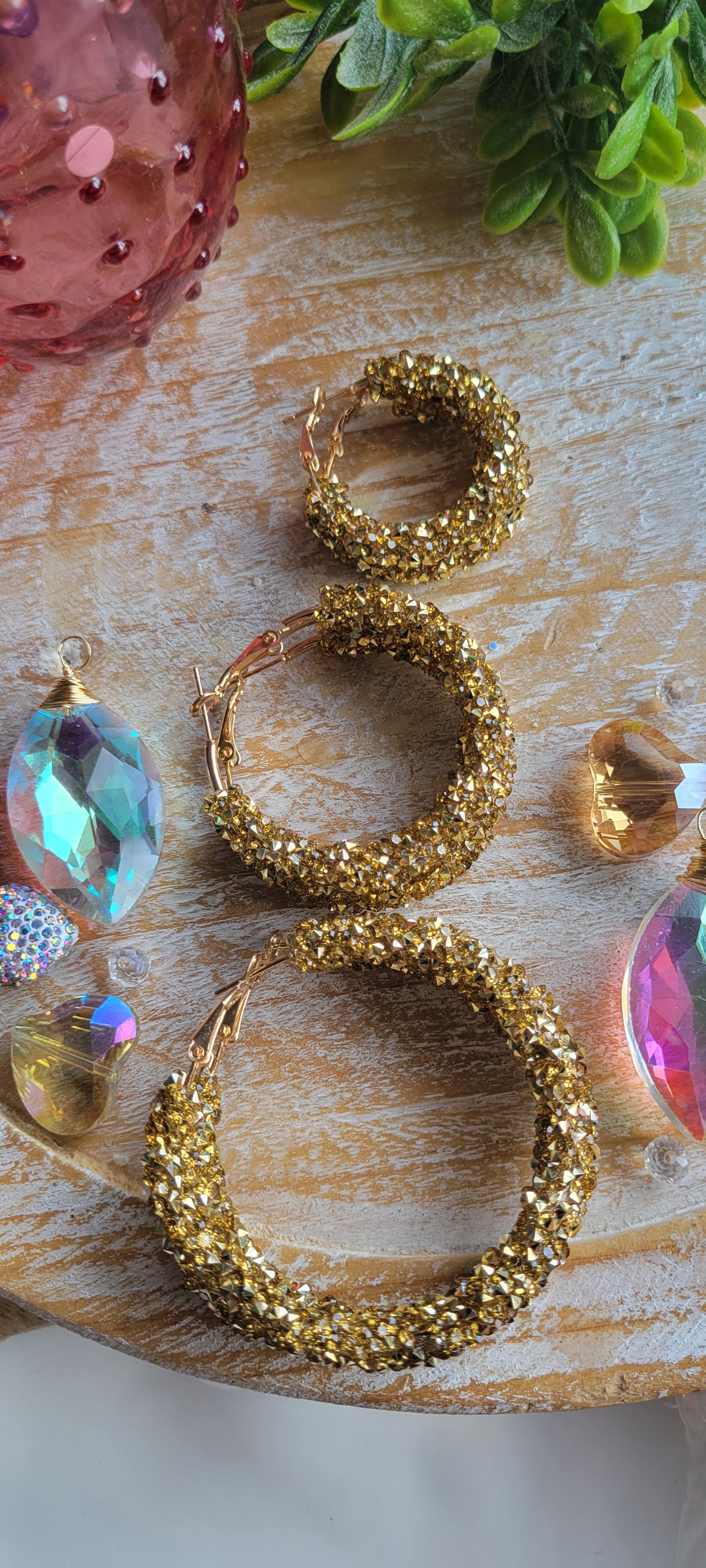 Gold Tone Glitter Hoop Earrings
