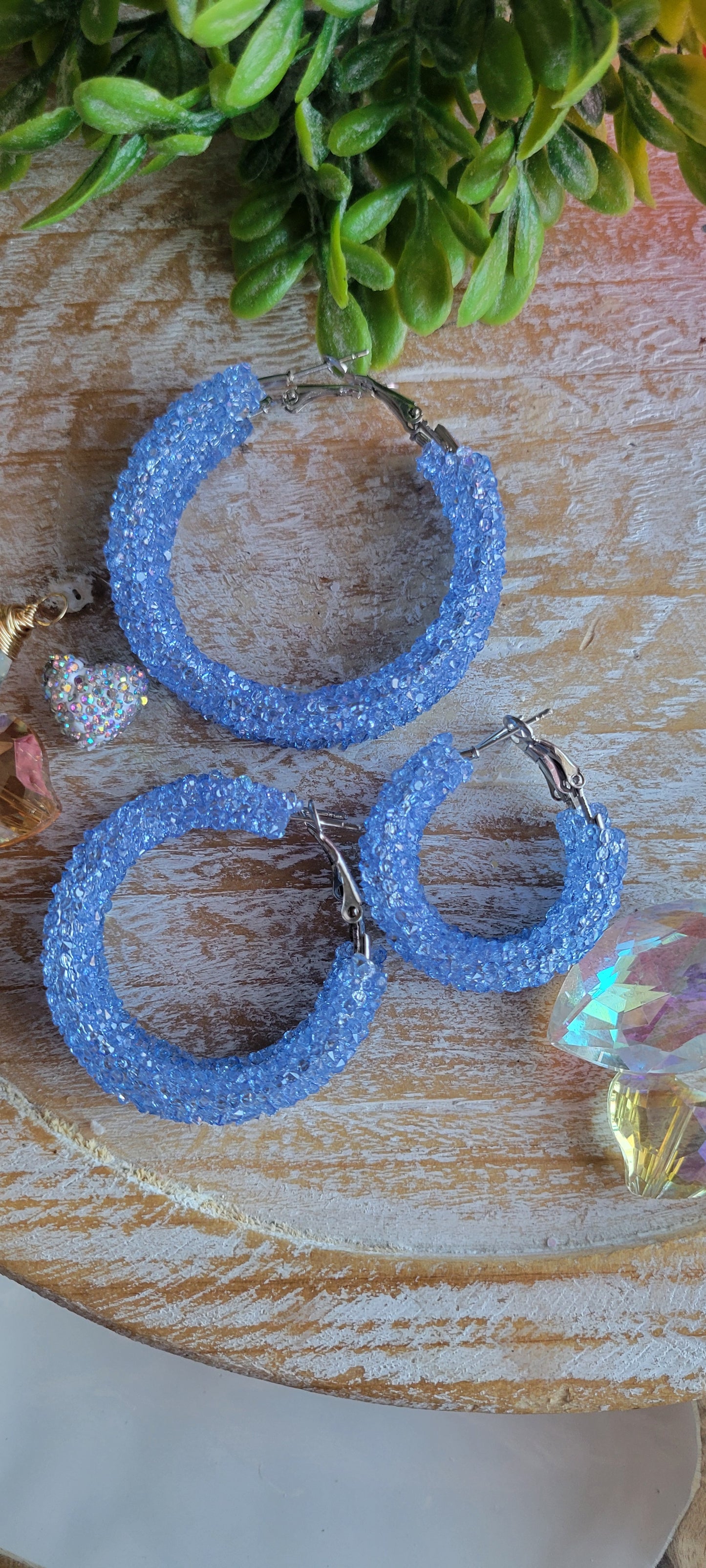 Blue Glitter Hoop Earrings