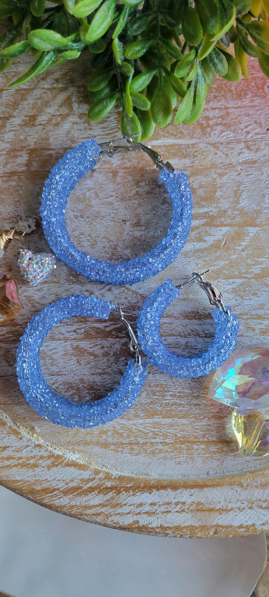 Blue Glitter Hoop Earrings
