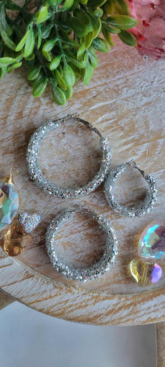 Silver Glitter Hoop Earrings