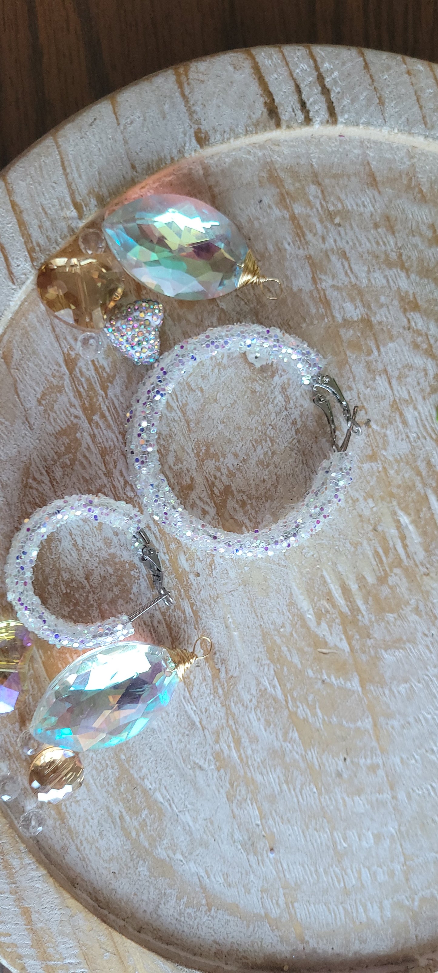 White Iridescent Glitter Hoop Earrings