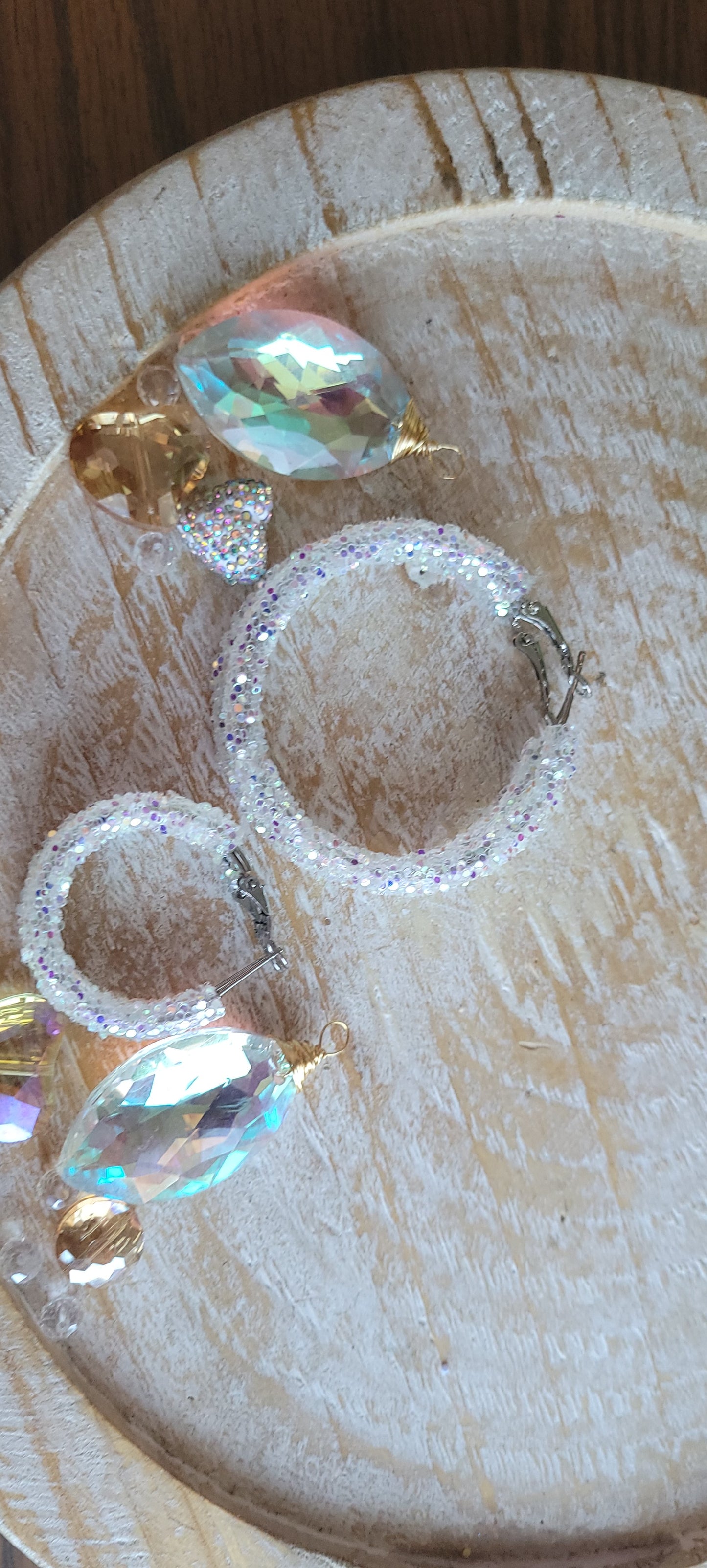 White Iridescent Glitter Hoop Earrings