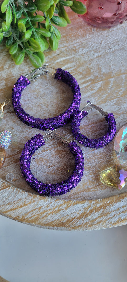Purple Glitter Hoop Earrings