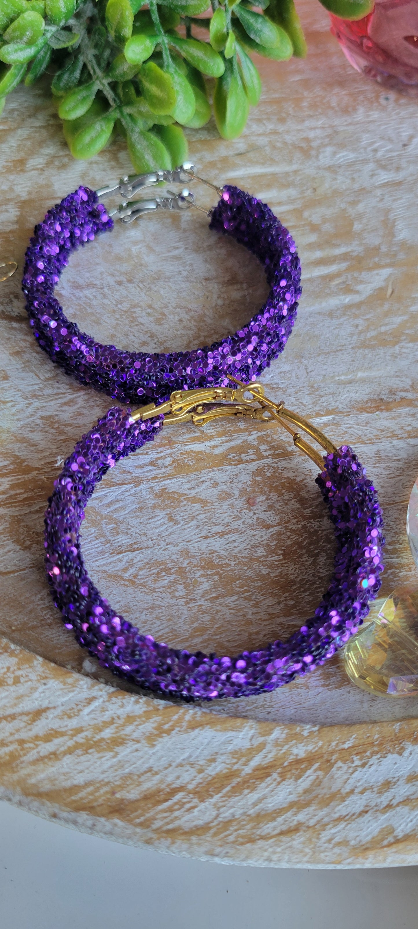 Purple Glitter Hoop Earrings