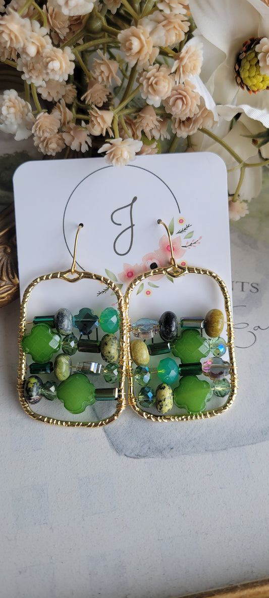 Green Beaded Earrings