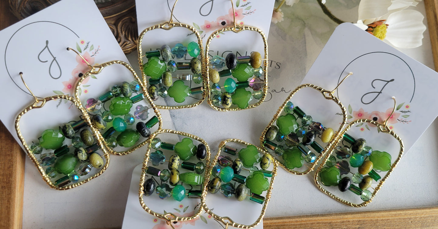 Green Beaded Earrings