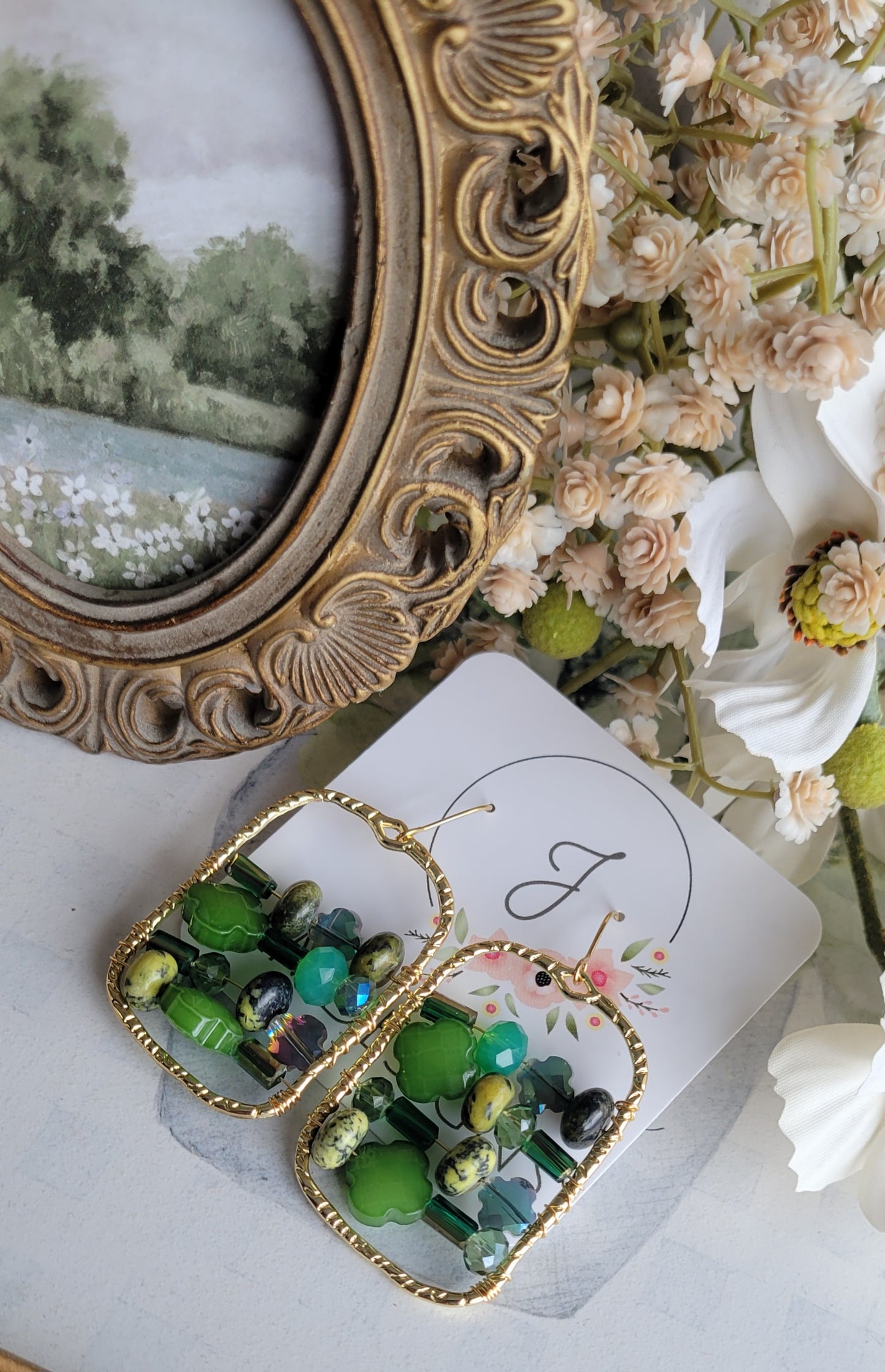 Green Beaded Earrings