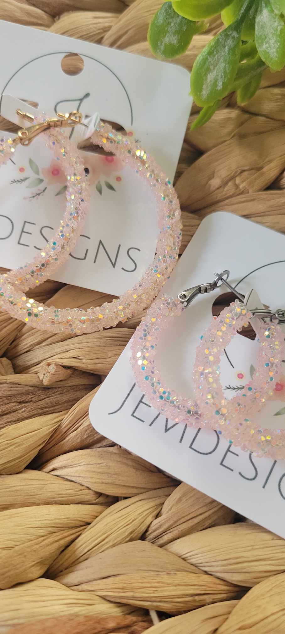 Light Pink Glitter Hoop Earrings