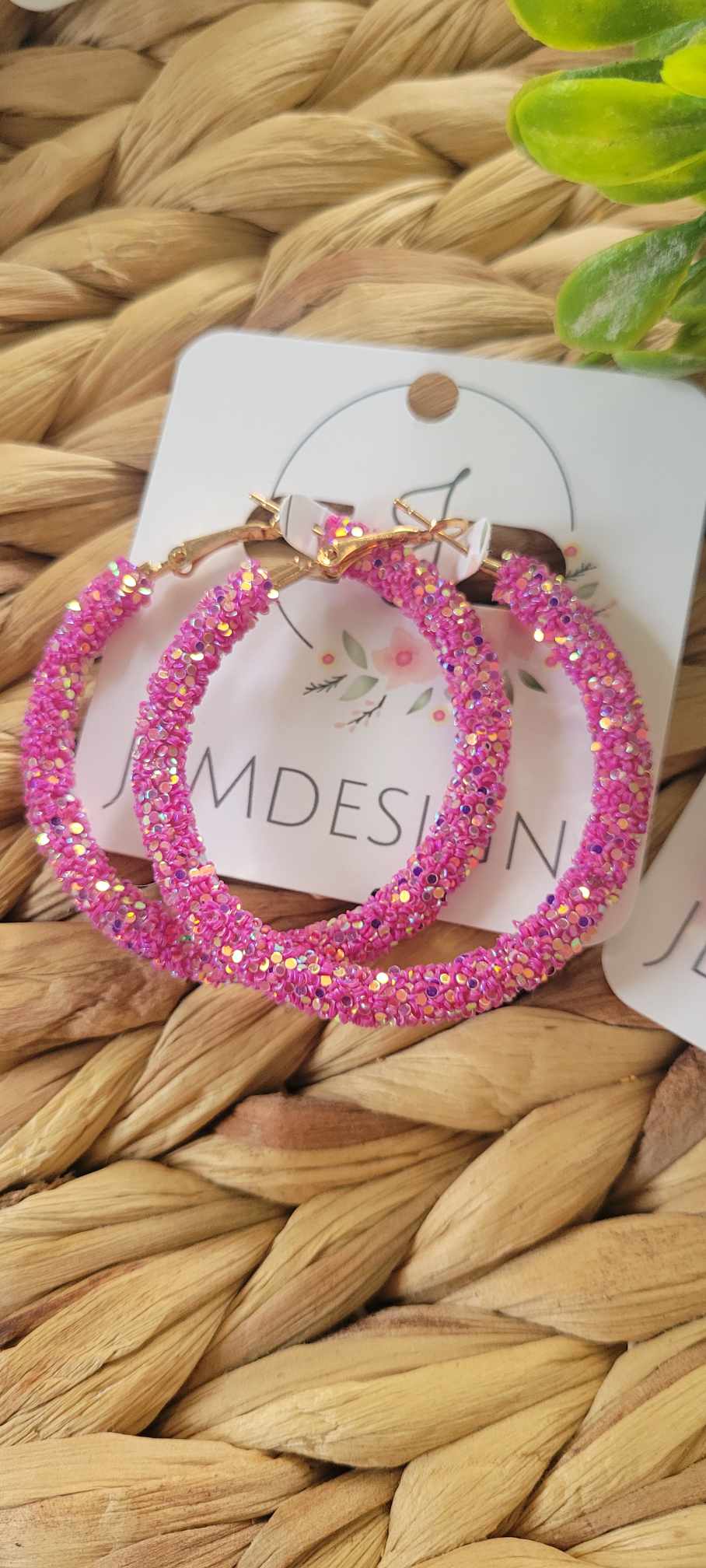 Magenta Glitter Hoop Earrings