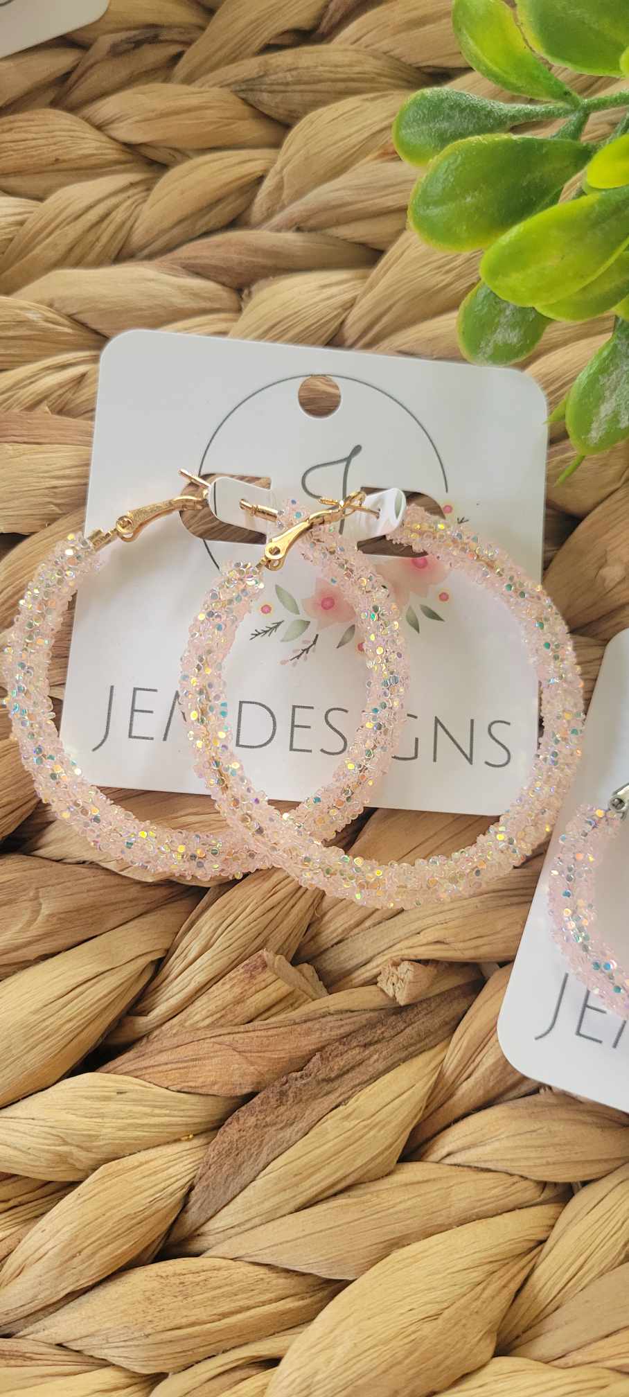 Light Pink Glitter Hoop Earrings