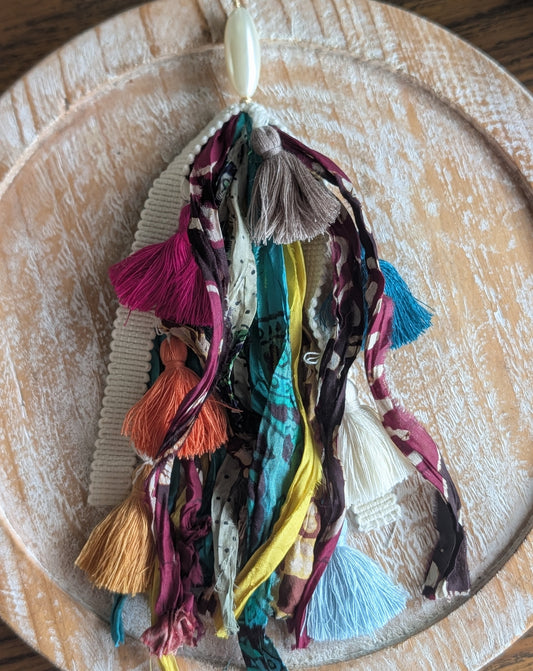 Handcrafted Boho Ribbon & Tassel Bag Charm