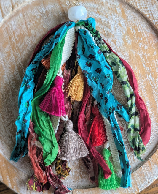 Handcrafted Boho Ribbon & Tassel Bag Charm