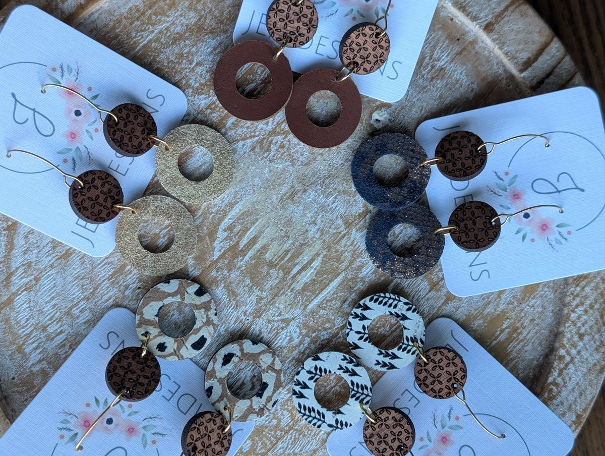 Wood and Leather Earrings