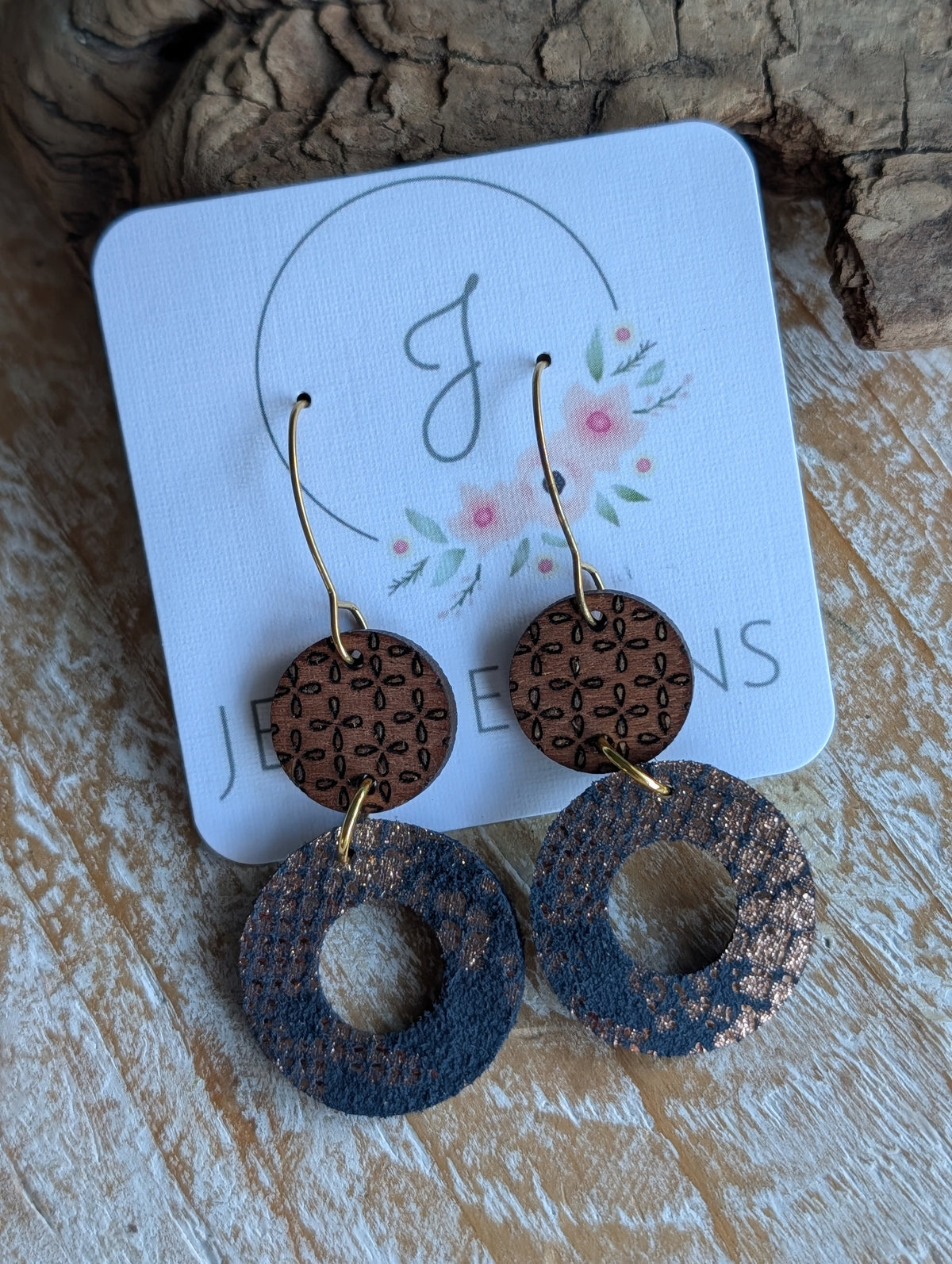 Wood and Leather Earrings