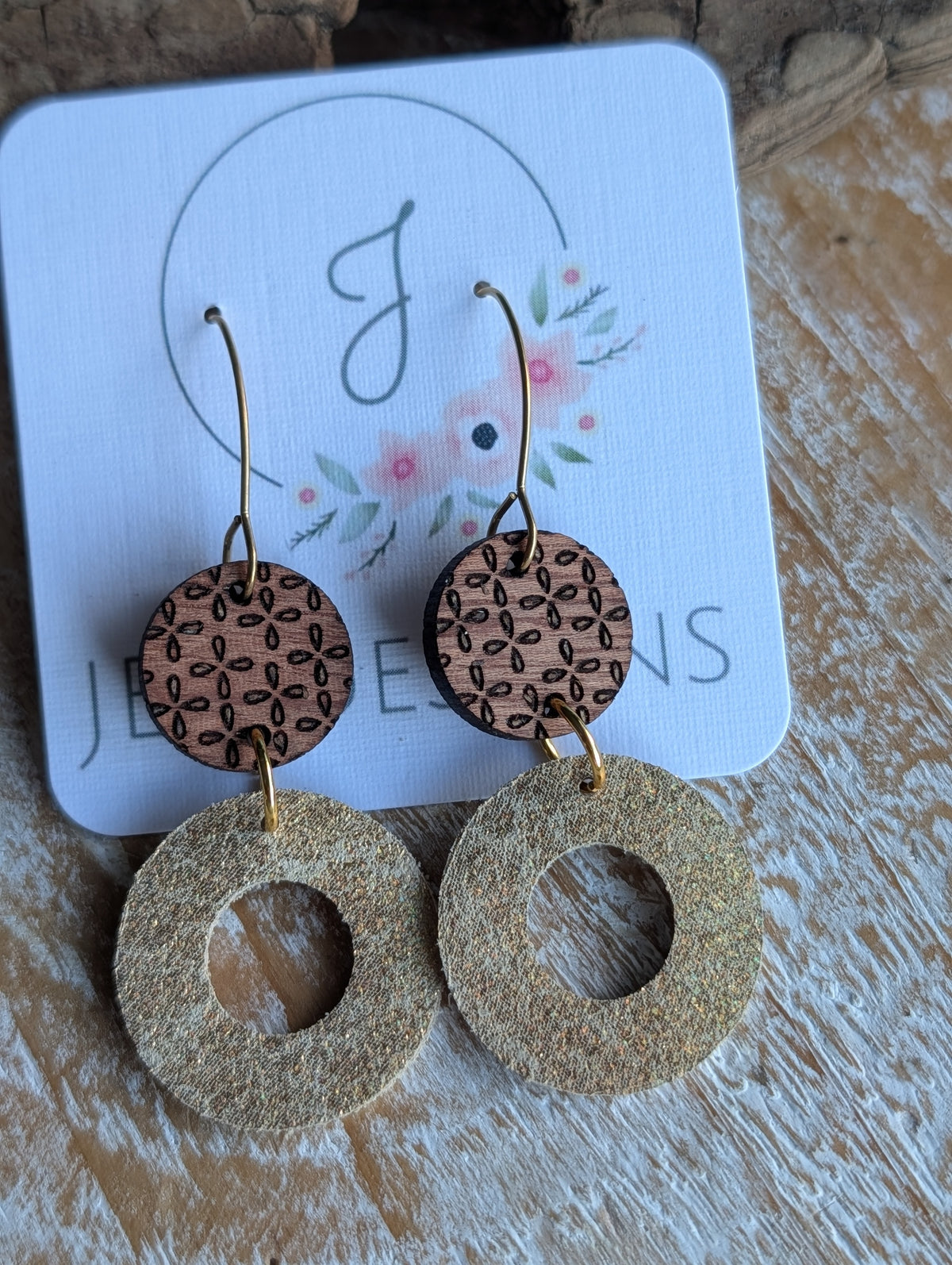 Wood and Leather Earrings