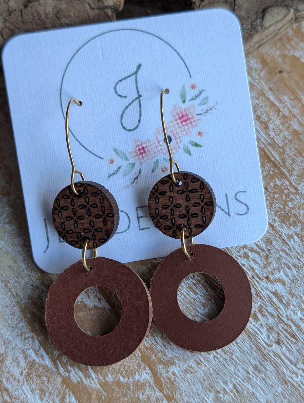 Wood and Leather Earrings